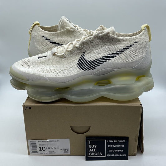 Size 10.5 - Nike Air Max Scorpion Flyknit Lemon Wash Black Suede (DJ4701-001)