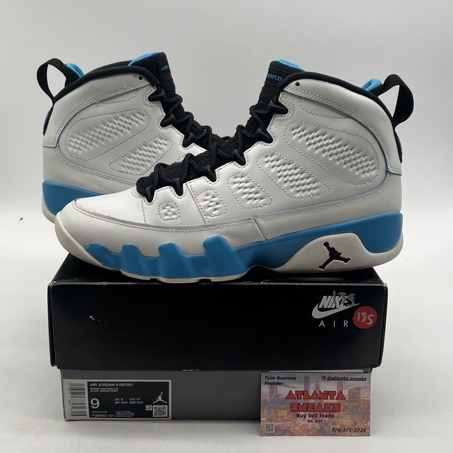 Size 9 - Air Jordan 9 Retro 2024 Powder Blue Black White Leather (FQ8992-101)