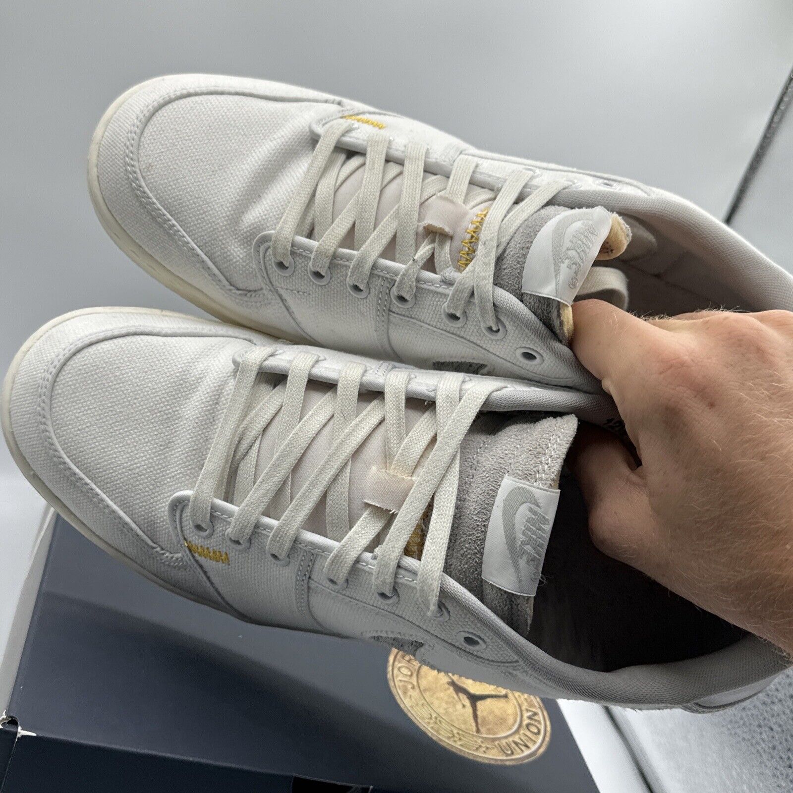 Size 12.5 - Jordan 1 KO x Union LA Low White Neutral Grey Patches Blue Yellow