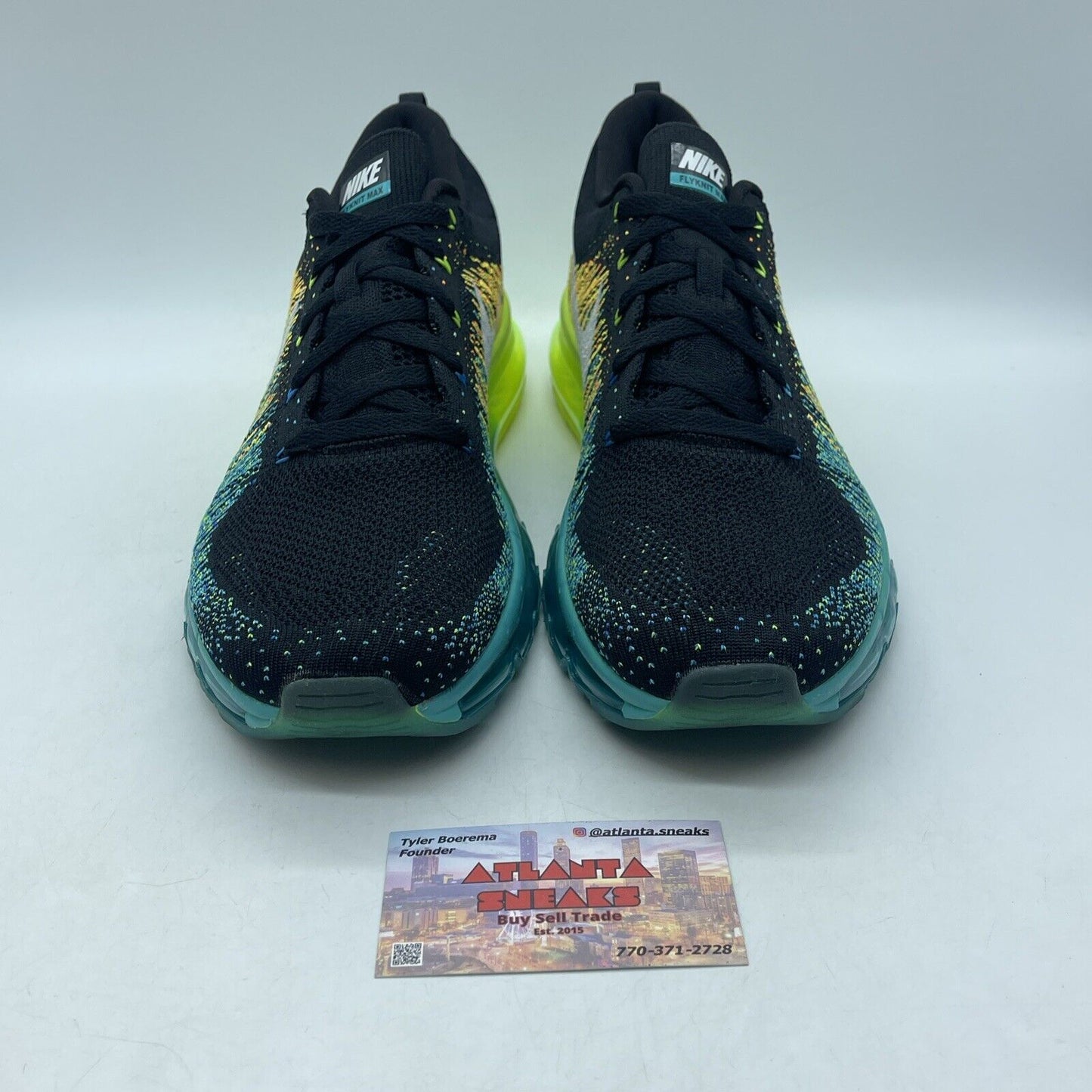Size 11 - Nike Flyknit Max Black Blue Neon Yellow White Suede (620469-001)