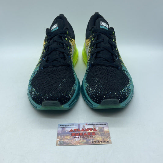 Size 11 - Nike Flyknit Max Black Blue Neon Yellow White Suede (620469-001)