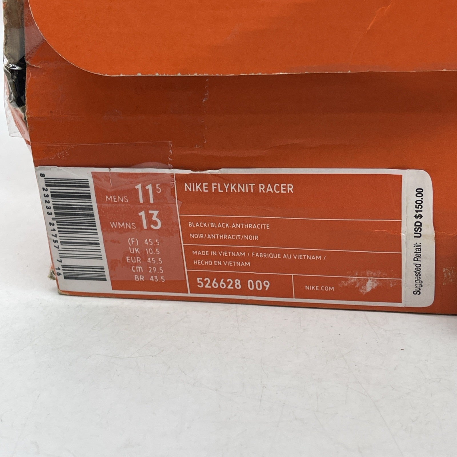 Size 11.5 - Nike Flyknit Racer Triple Black (526628-009)