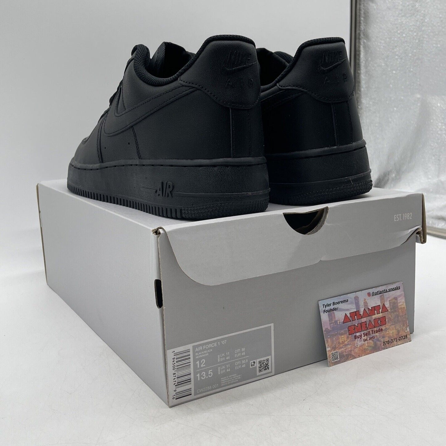 Size 12 - Nike Air Force 1 '07 Low Triple Black Leather (CW2288-001)