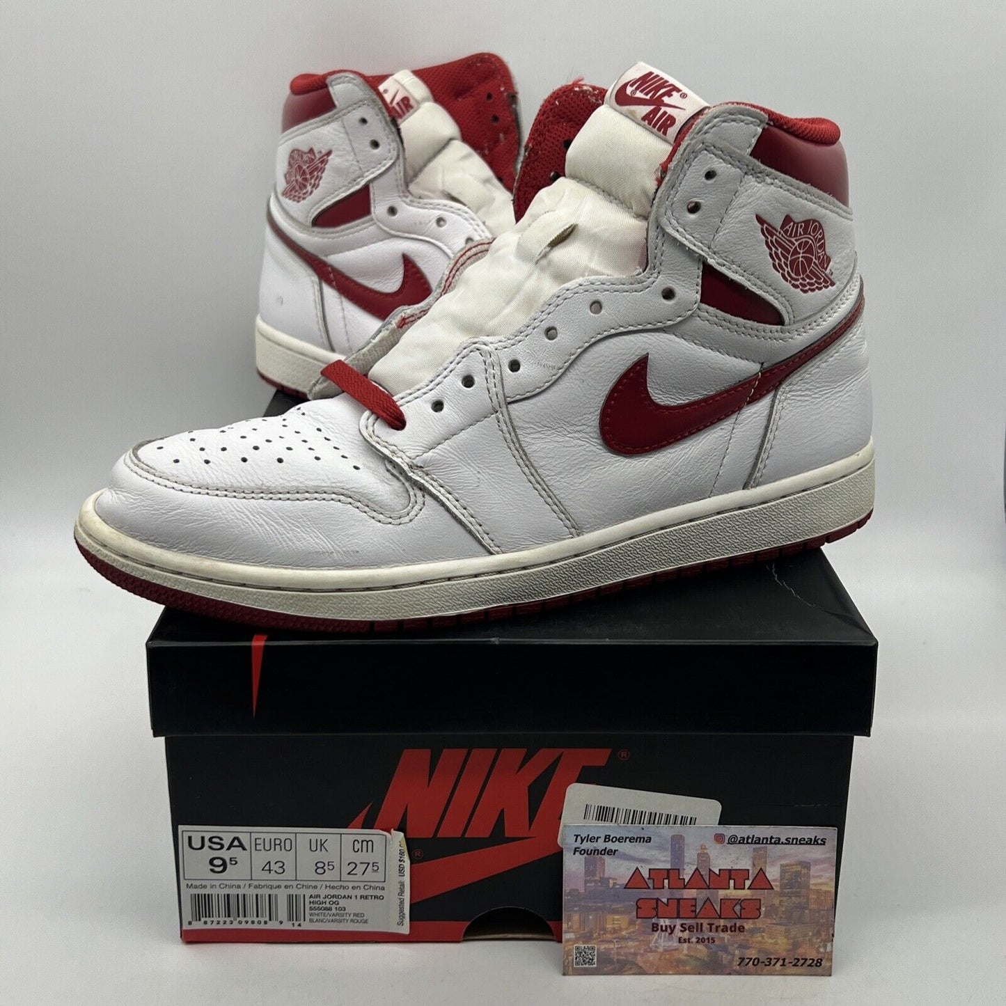 Size 9.5 - Air Jordan 1 Retro OG High Metallic Red White Leather (555088-103)