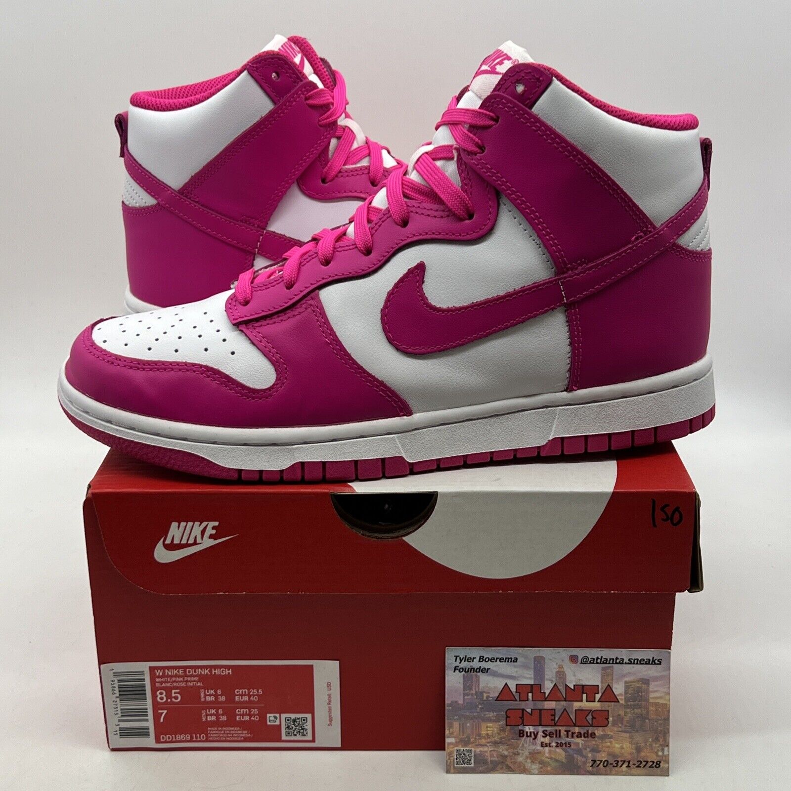 Size 8.5 - Nike Dunk High Pink Prime W White Leather (DD1869-110)