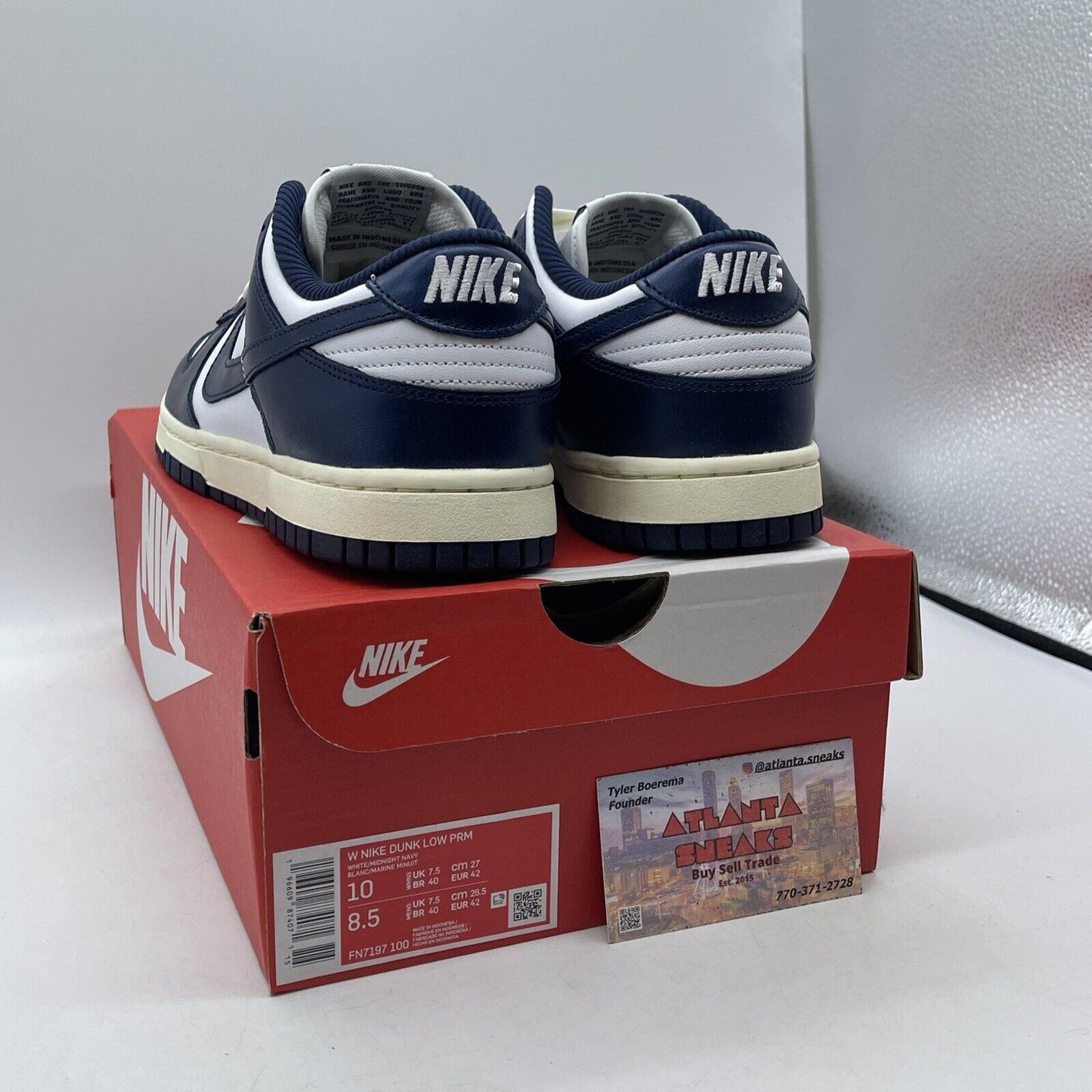 Size 10W - Nike Dunk Premium Low Vintage Navy White Leather (FN7197-100)