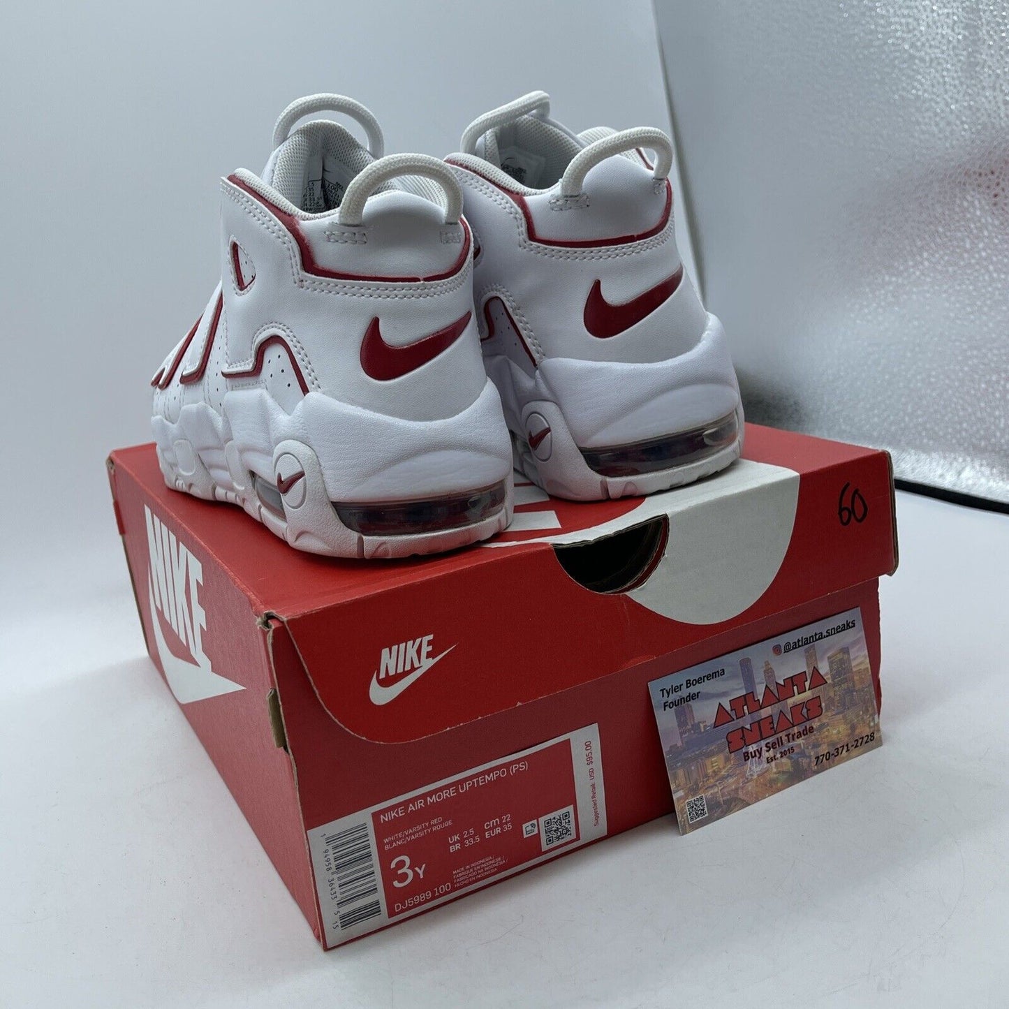 Size 3Y - Nike Air More Uptempo Mid White Varsity Red White Leather (DJ5989-100)