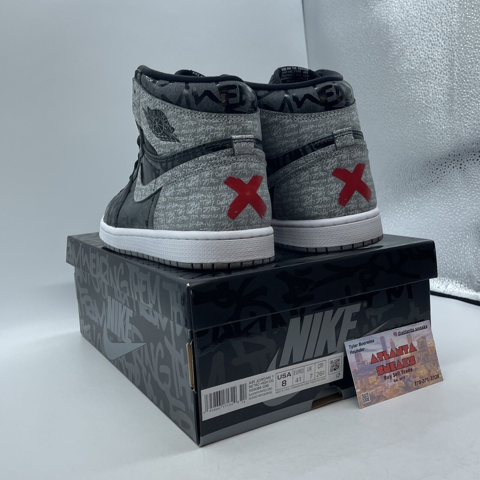 Size 8 - Jordan 1 OG High Rebellionaire Grey White Black Red (555088-036)