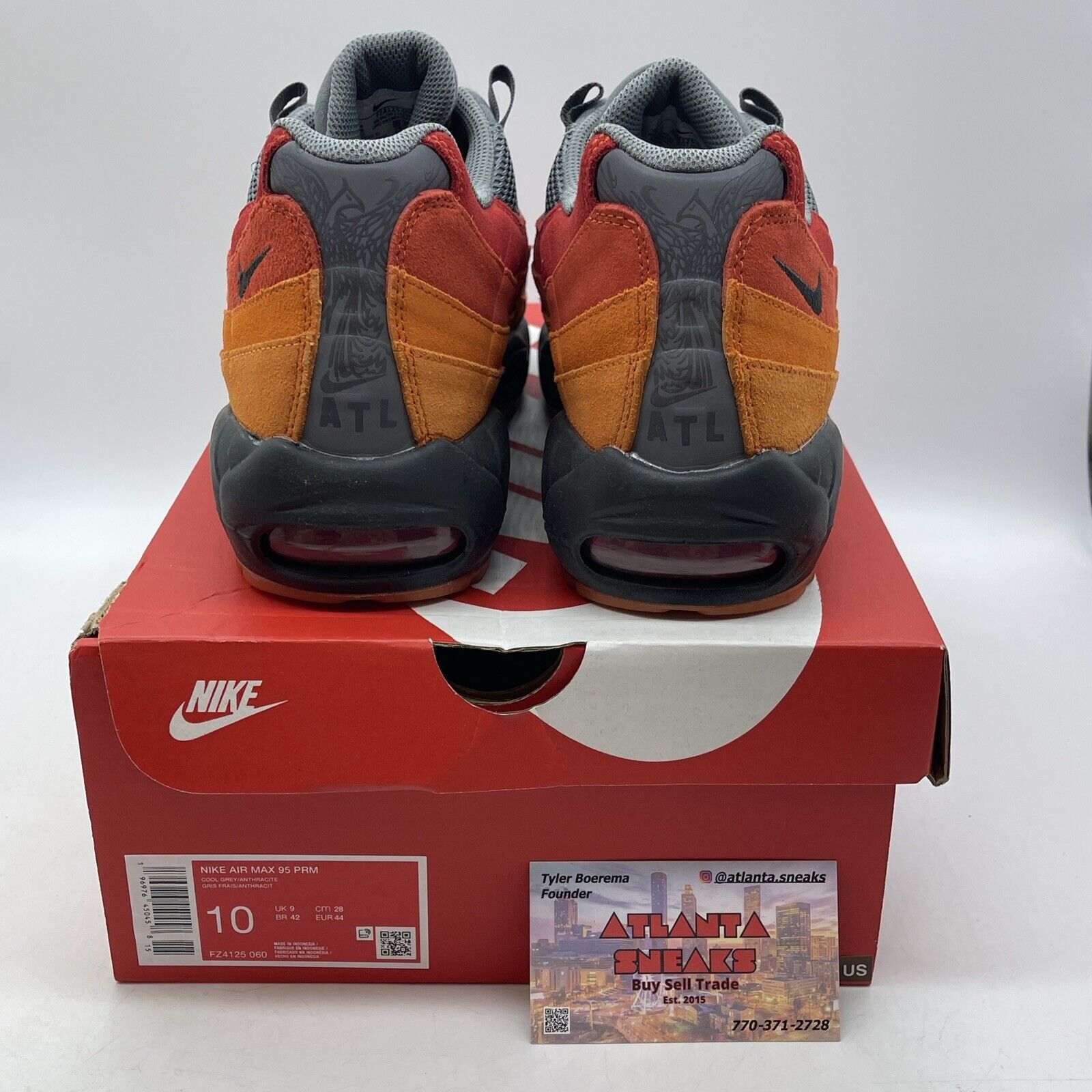 Size 10 - Nike Air Max 95 Premium Atlanta Red Orange Grey Suede (Fz4125-060)