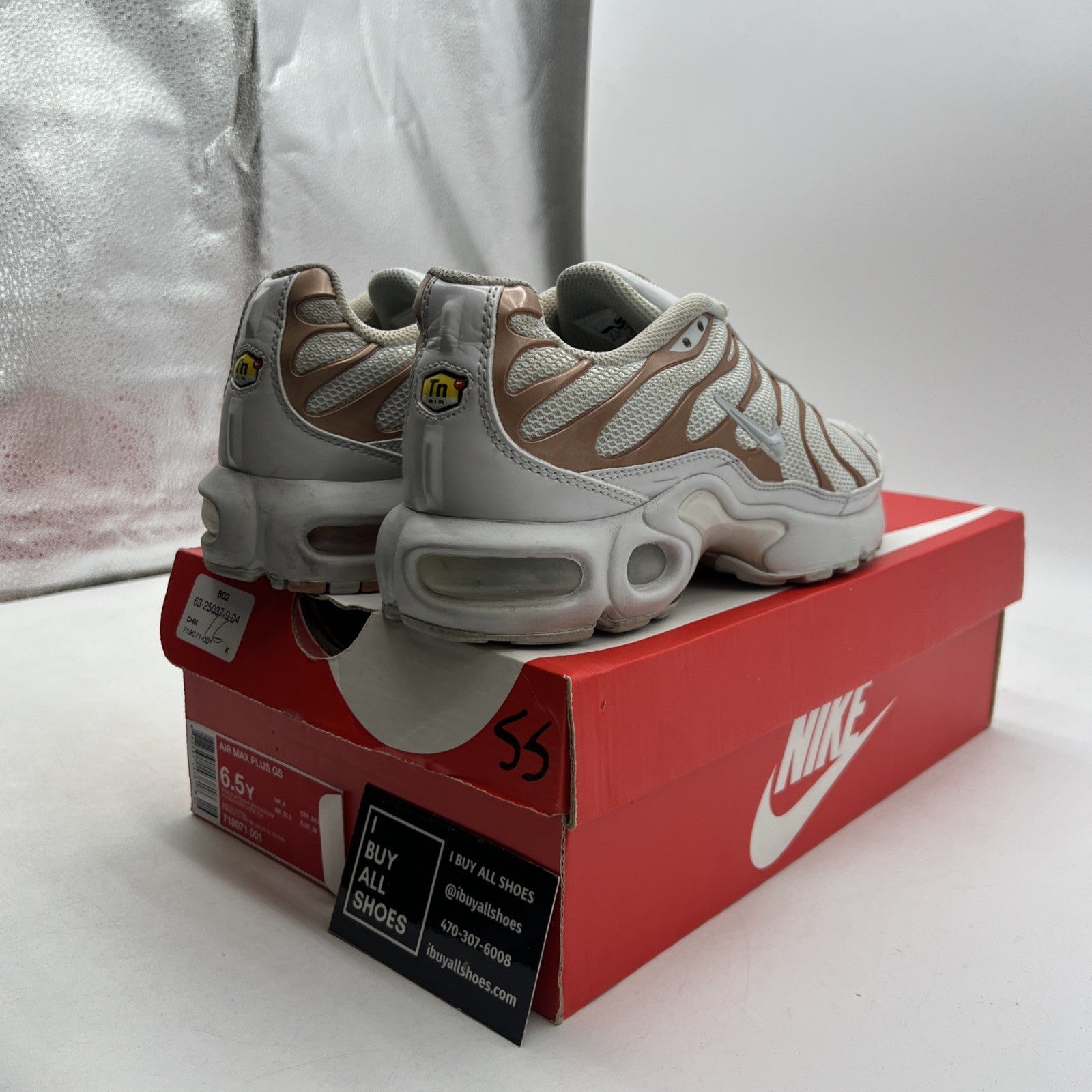 Size 6.5Y - Nike Air Max Plus TN Shoes Sneaker W White Platinum (718071-001)