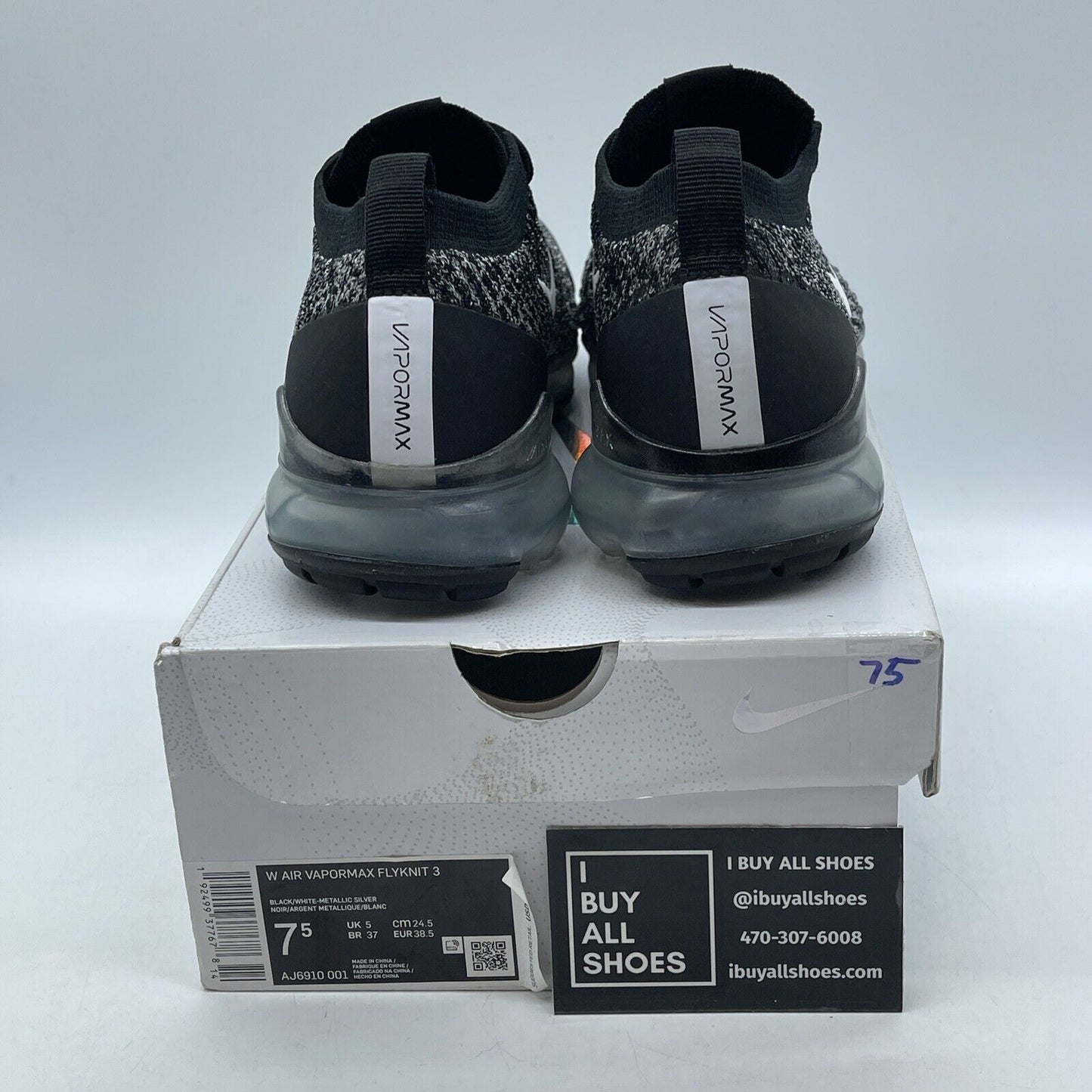 Size 7.5W - Nike Air VaporMax Flyknit 3 Oreo Black White Suede (AJ6910-001)