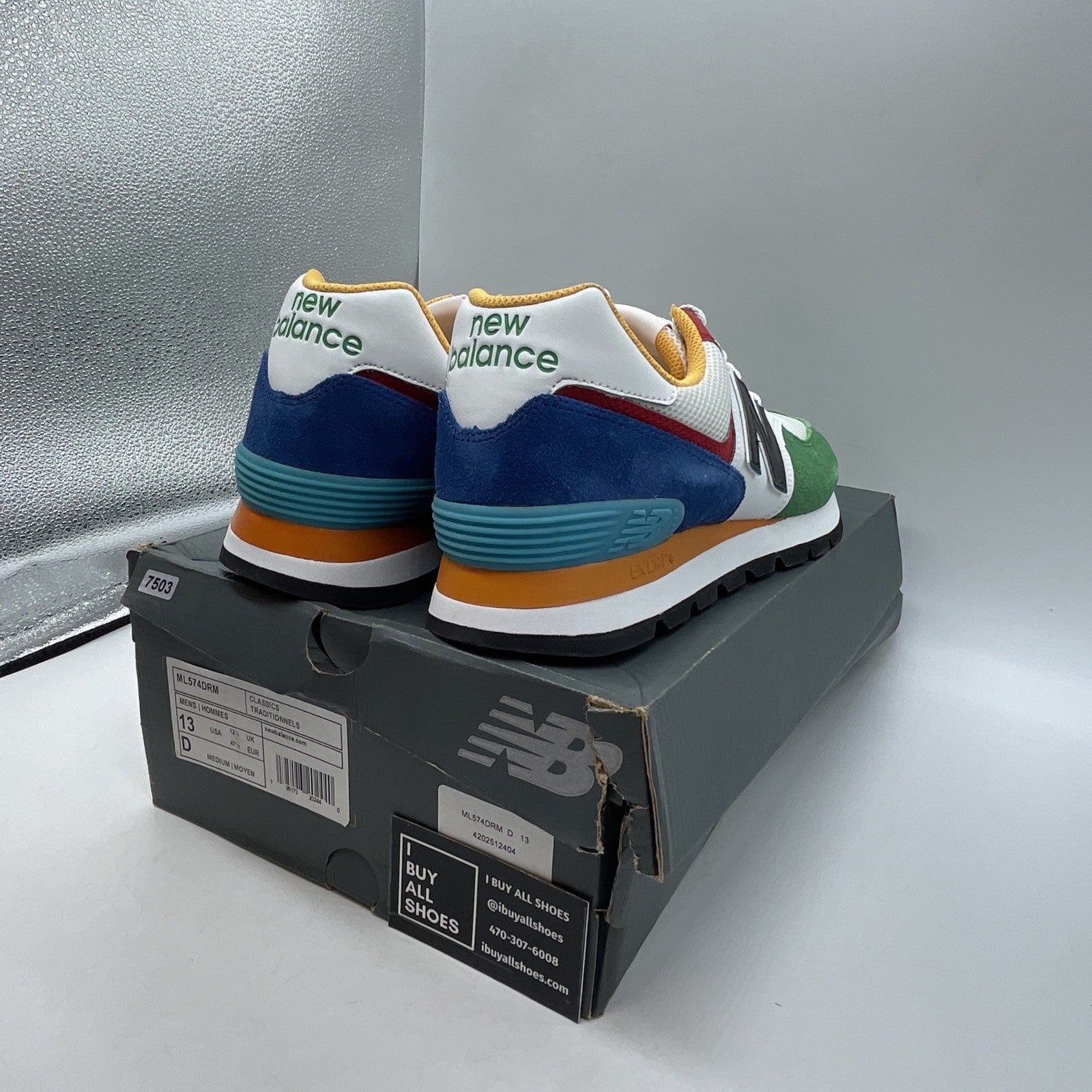 Size 13 - New Balance 574 Rugged White Varsity Green (ML574DRM)