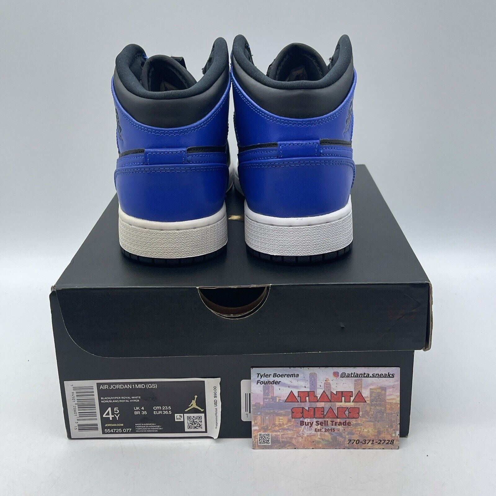 Size 4.5Y  (GS) - Jordan 1 Mid Hyper Royal Blue Black White Leather (554725-077)