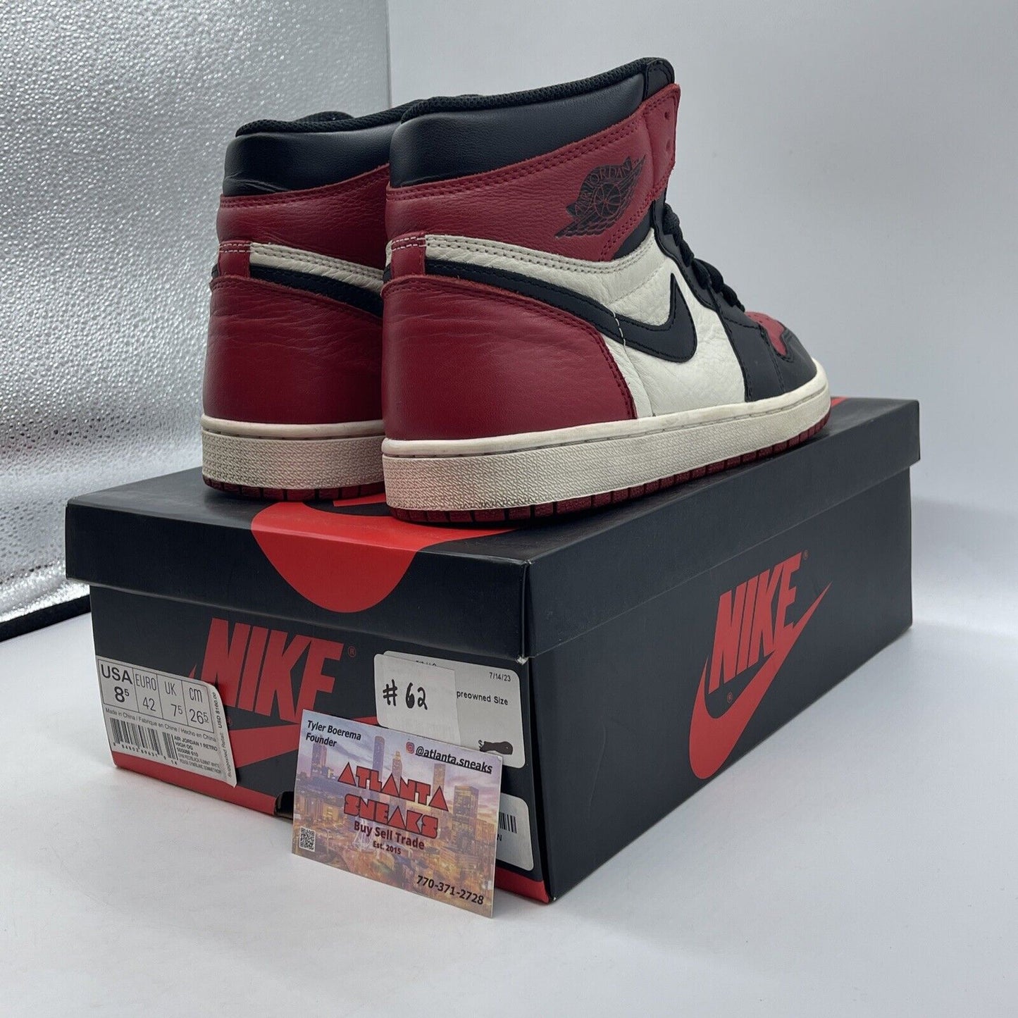 Size 8.5 - Jordan 1 Retro OG High Bred Toe Black Red White Leather (555088-610)