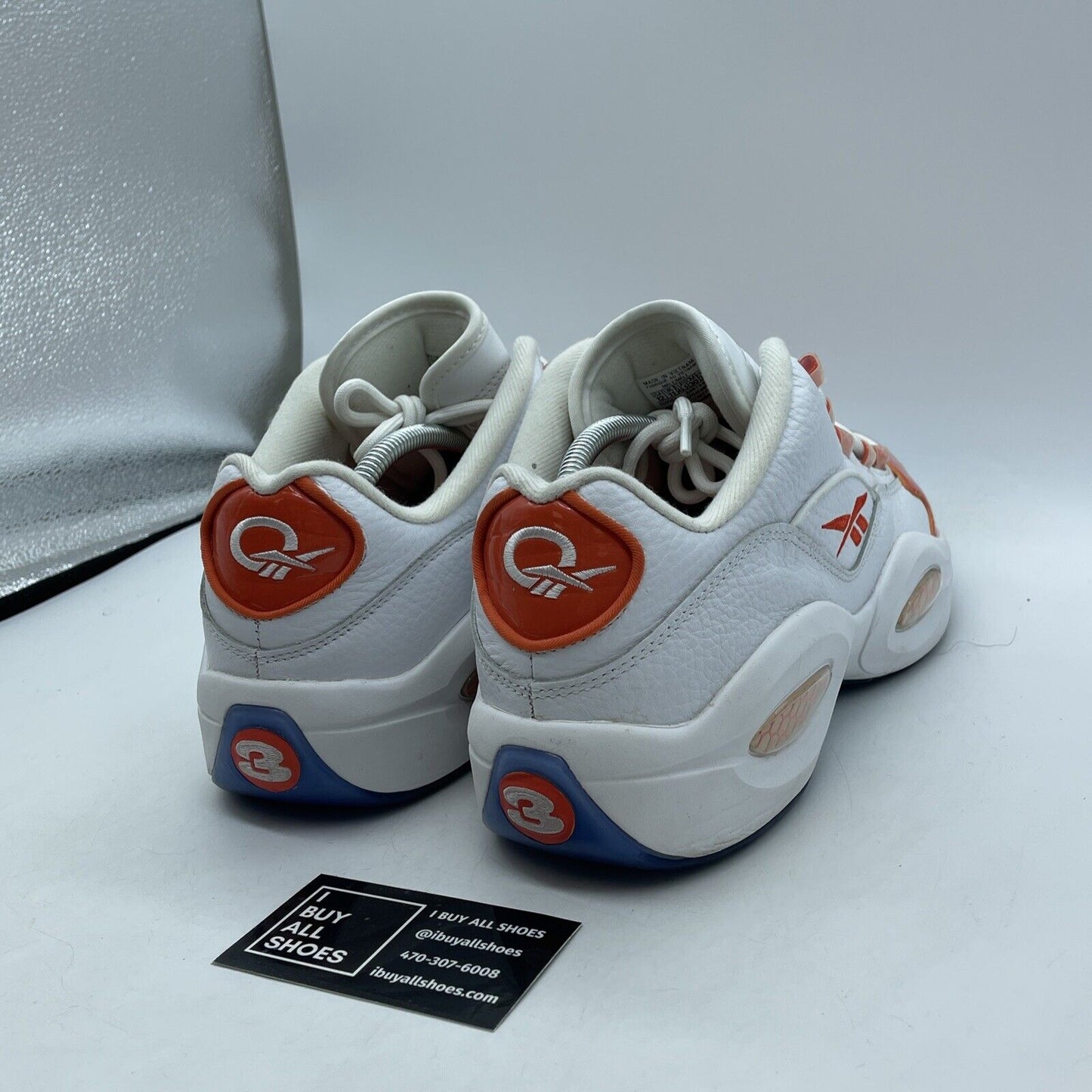 Size 12 - Reebok Question Low Patent Toe White Vivid Orange Leather  (FX4999)
