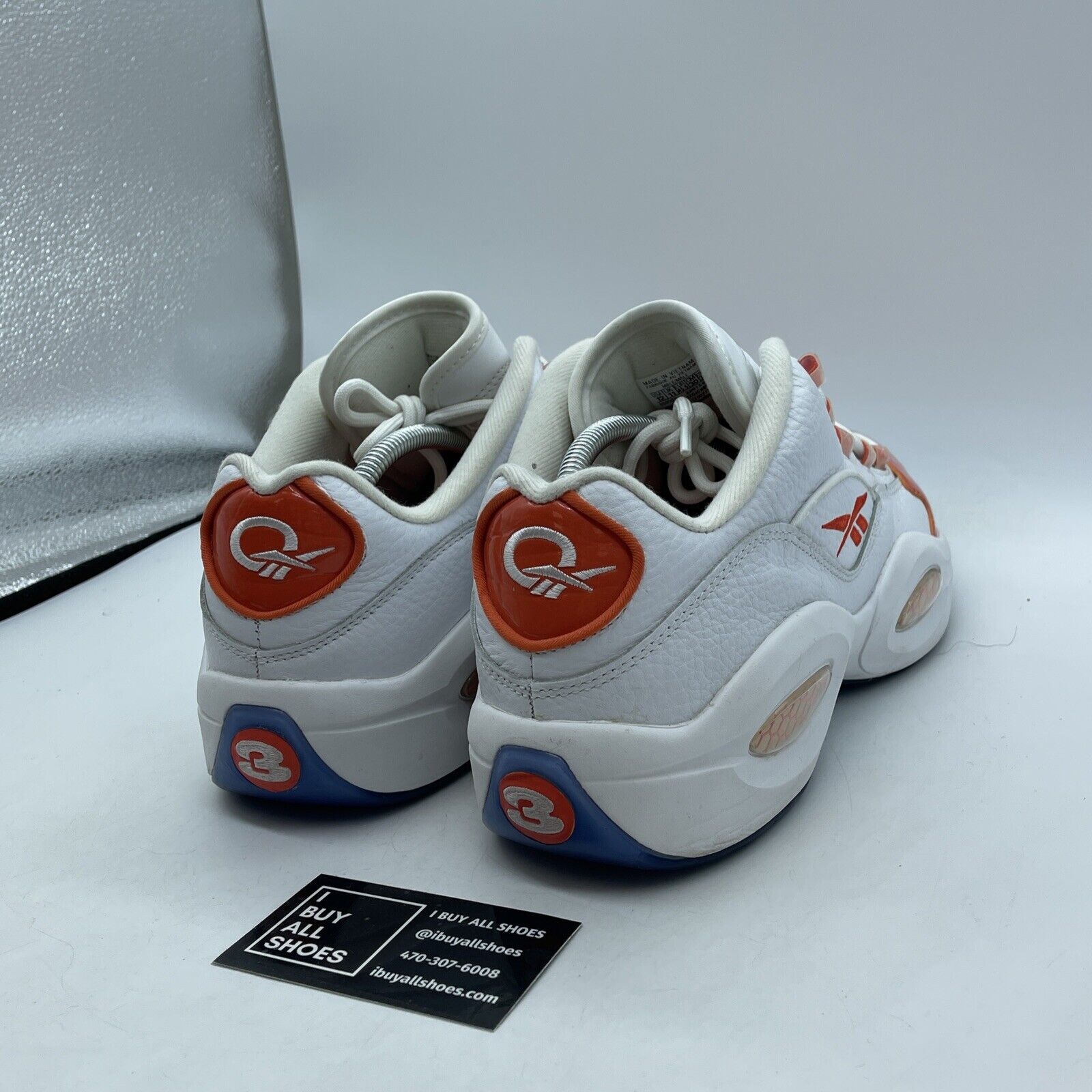 Size 12 - Reebok Question Low Patent Toe White Vivid Orange Leather  (FX4999)