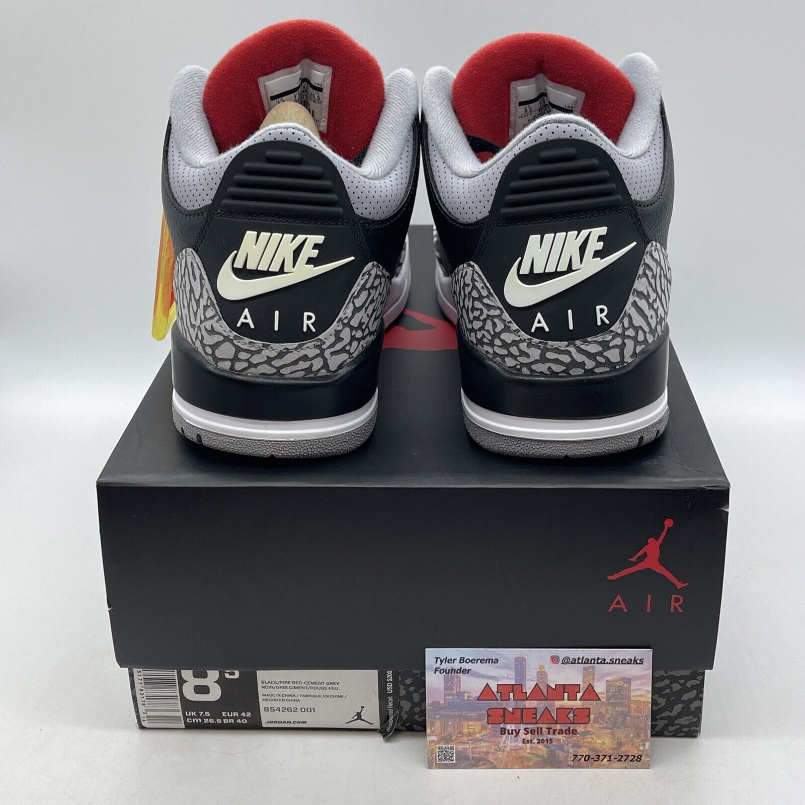 Size 8 - Jordan 3 Retro OG Mid Black Cement Grey White Red Suede (854262-001)