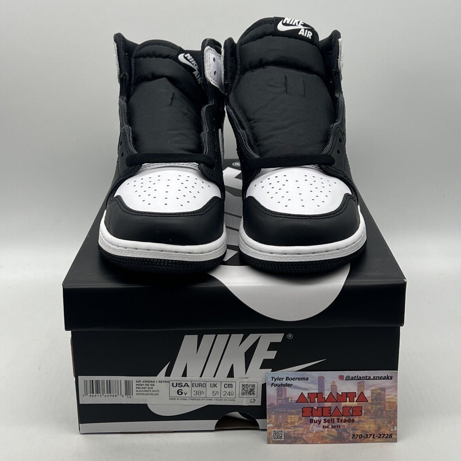 Size 6 (GS) - Jordan 1 OG High Black/White 2024 Leather (FD1437-010)