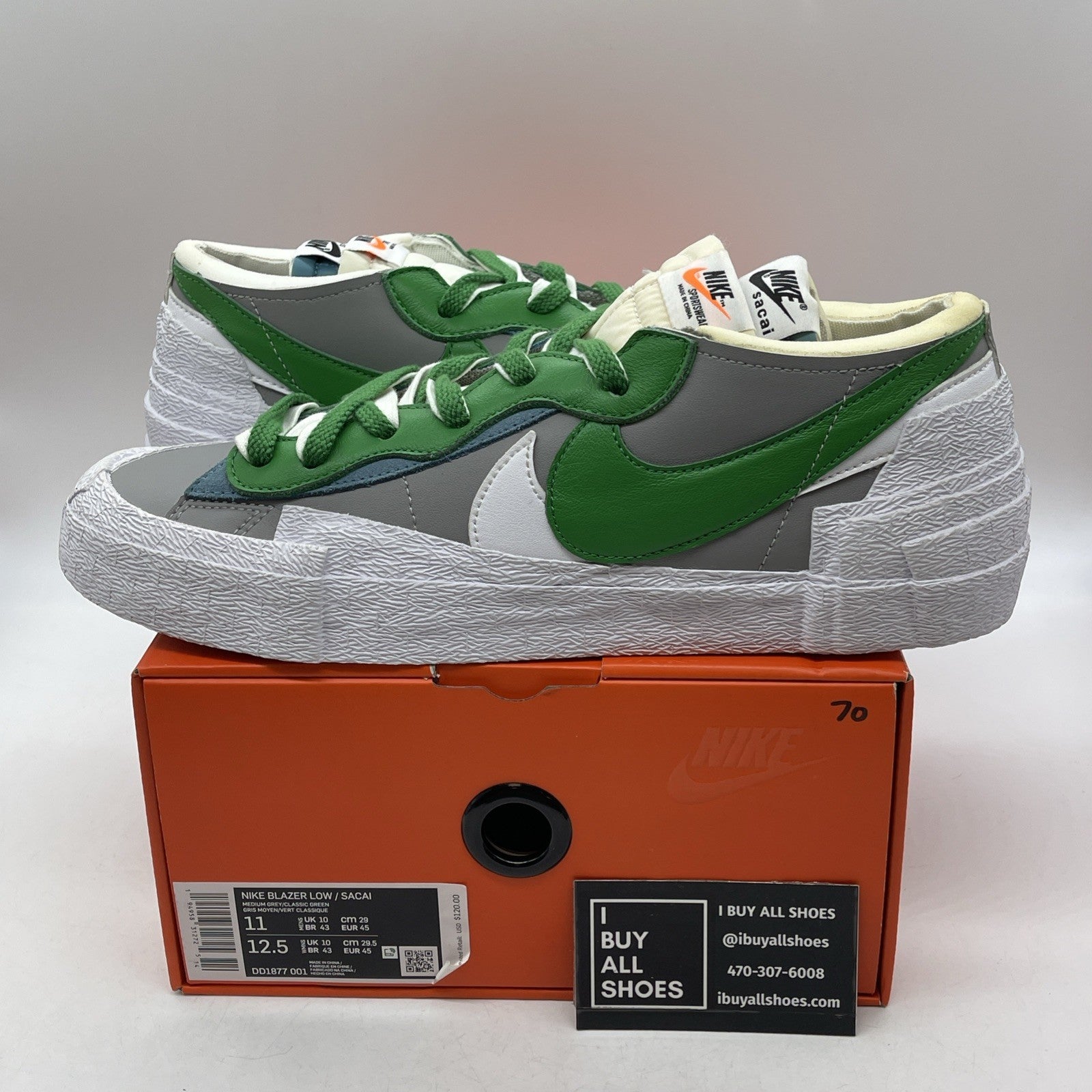 Size 11 - Nike sacai x Blazer Low Classic Green Grey White (DD1877-001)