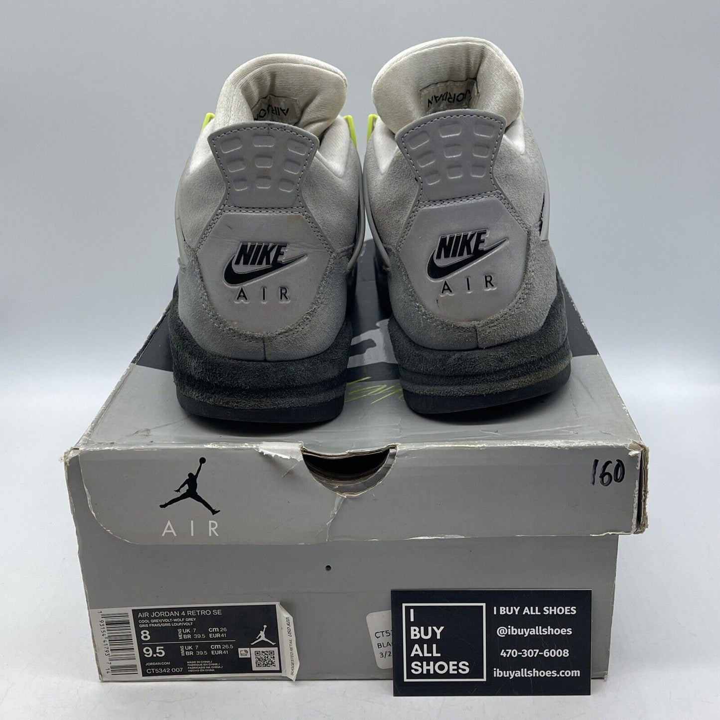 Size 8 - Jordan 4 Retro SE Mid Neon 95 Grey Black Suede (CT5342-007)