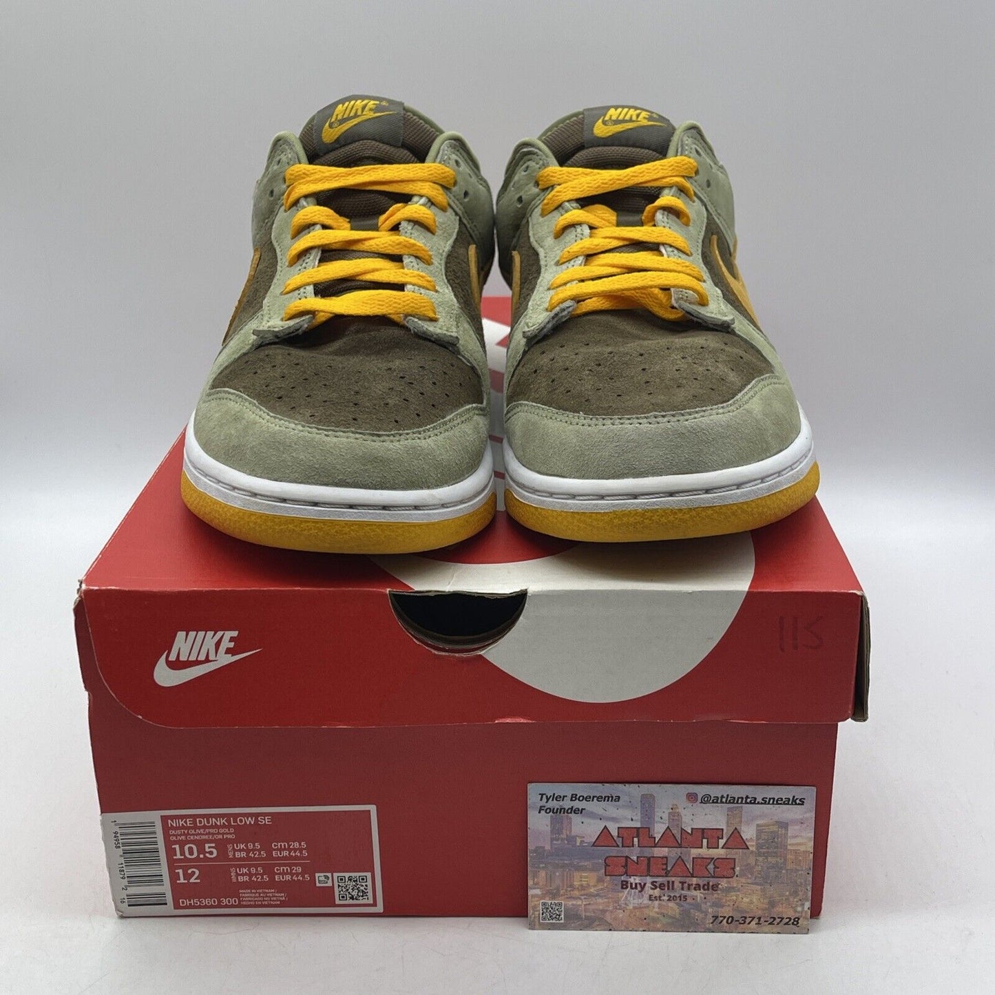 Size 10.5 - Nike Dunk Low Dusty Olive Brown Yellow Suede White (DH5360-300)