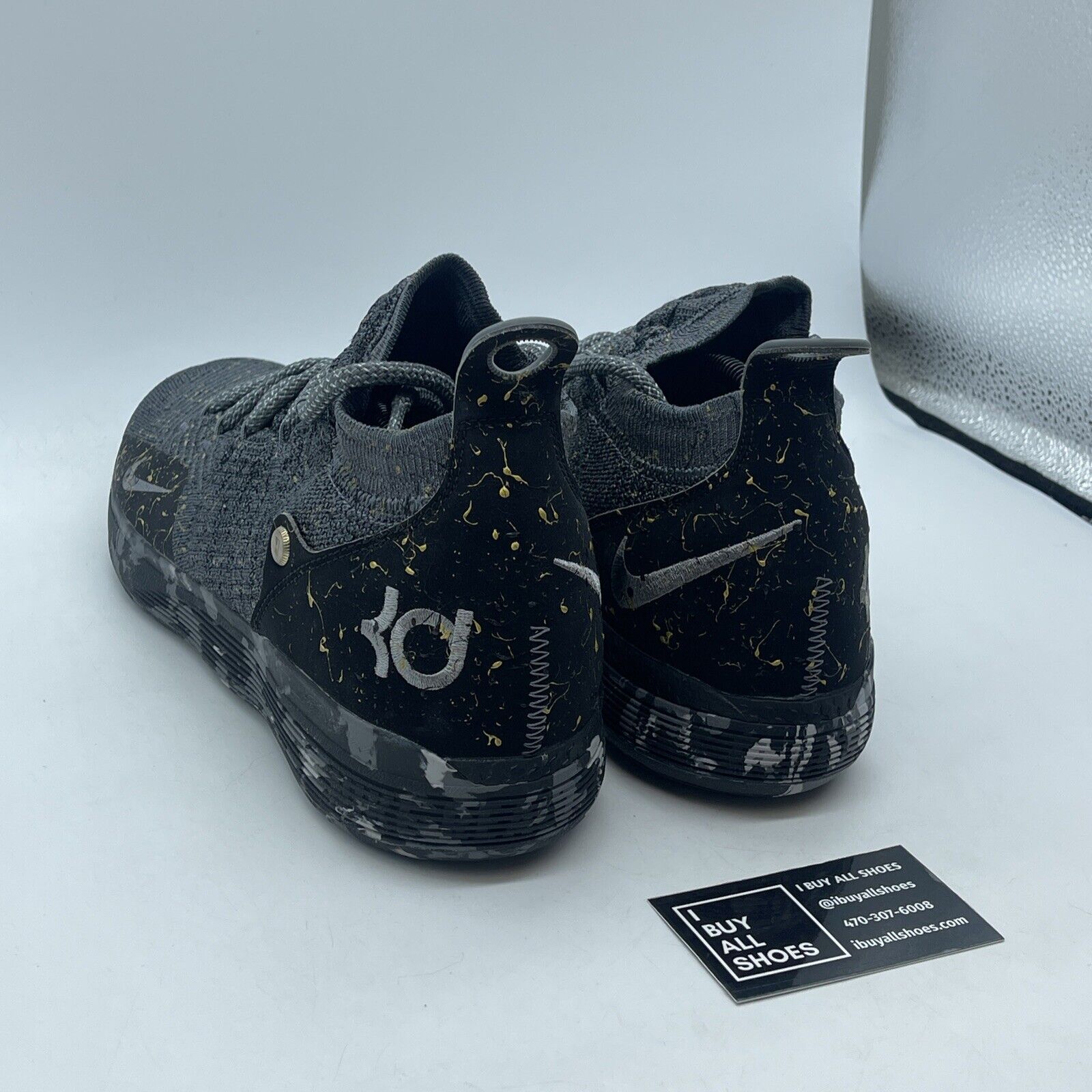 Size 11 - Nike Zoom KD 11 Gold Splatter Grey Yellow Black Suede (AO2604-901)
