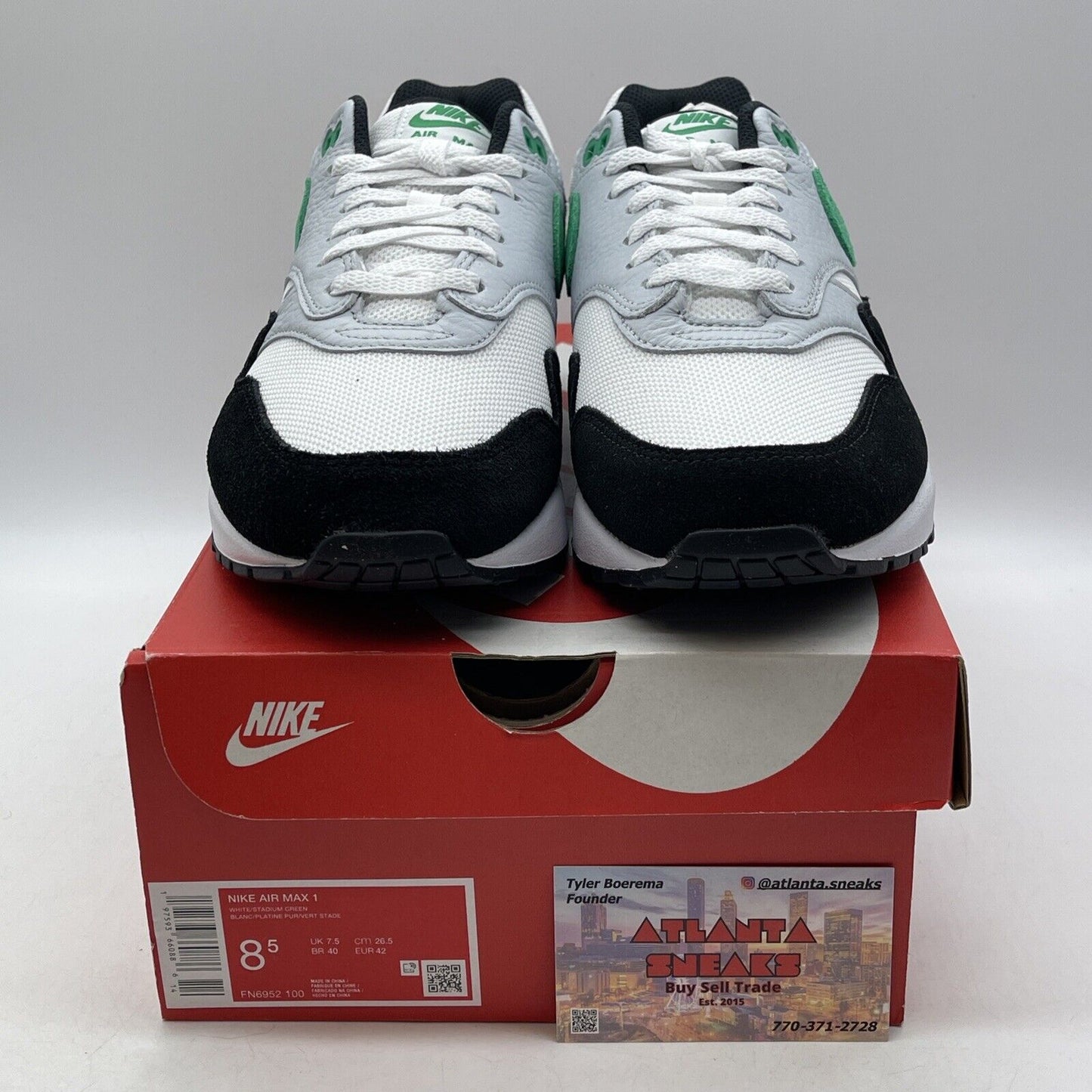 Size 8.5 - Nike Air Max 1 Low Stadium Green White Black Suede (FN6952-100)