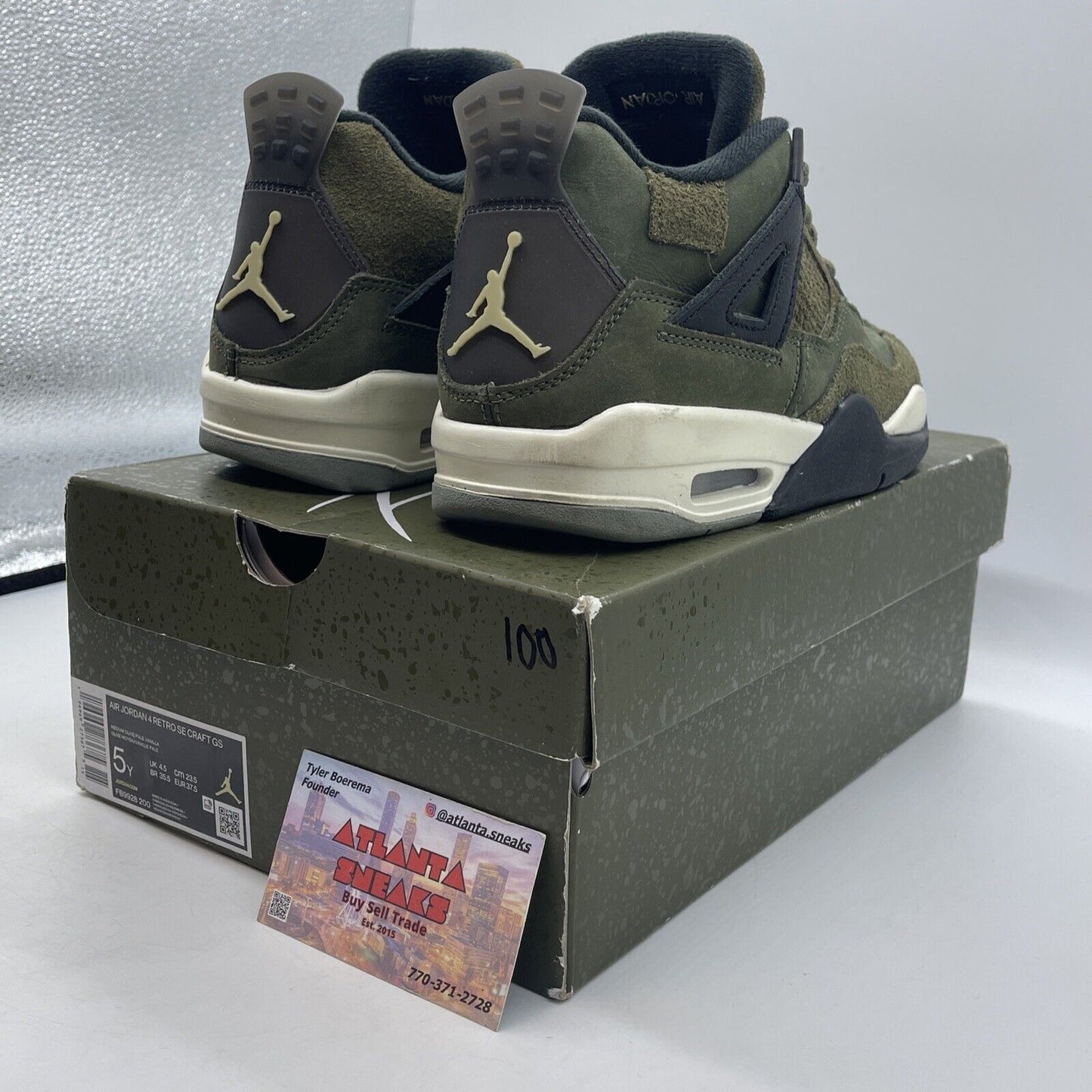 Size 5Y - Jordan 4 SE Retro Low Craft - Olive Black White (FB9928-200)