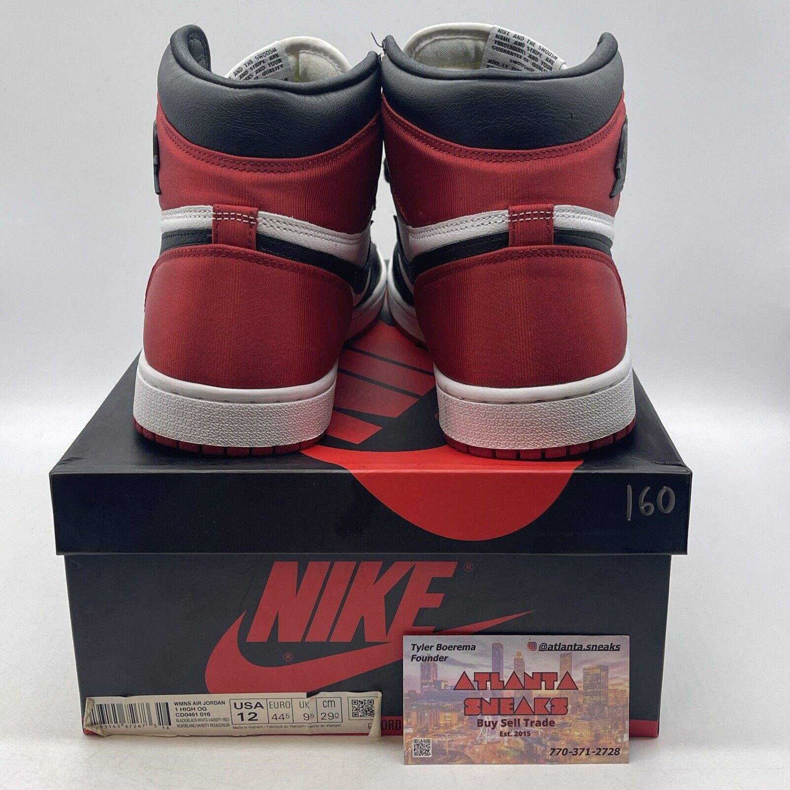 Size 12 W - Air Jordan 1 Retro High Satin Black Toe W White Red (CD0461-016)