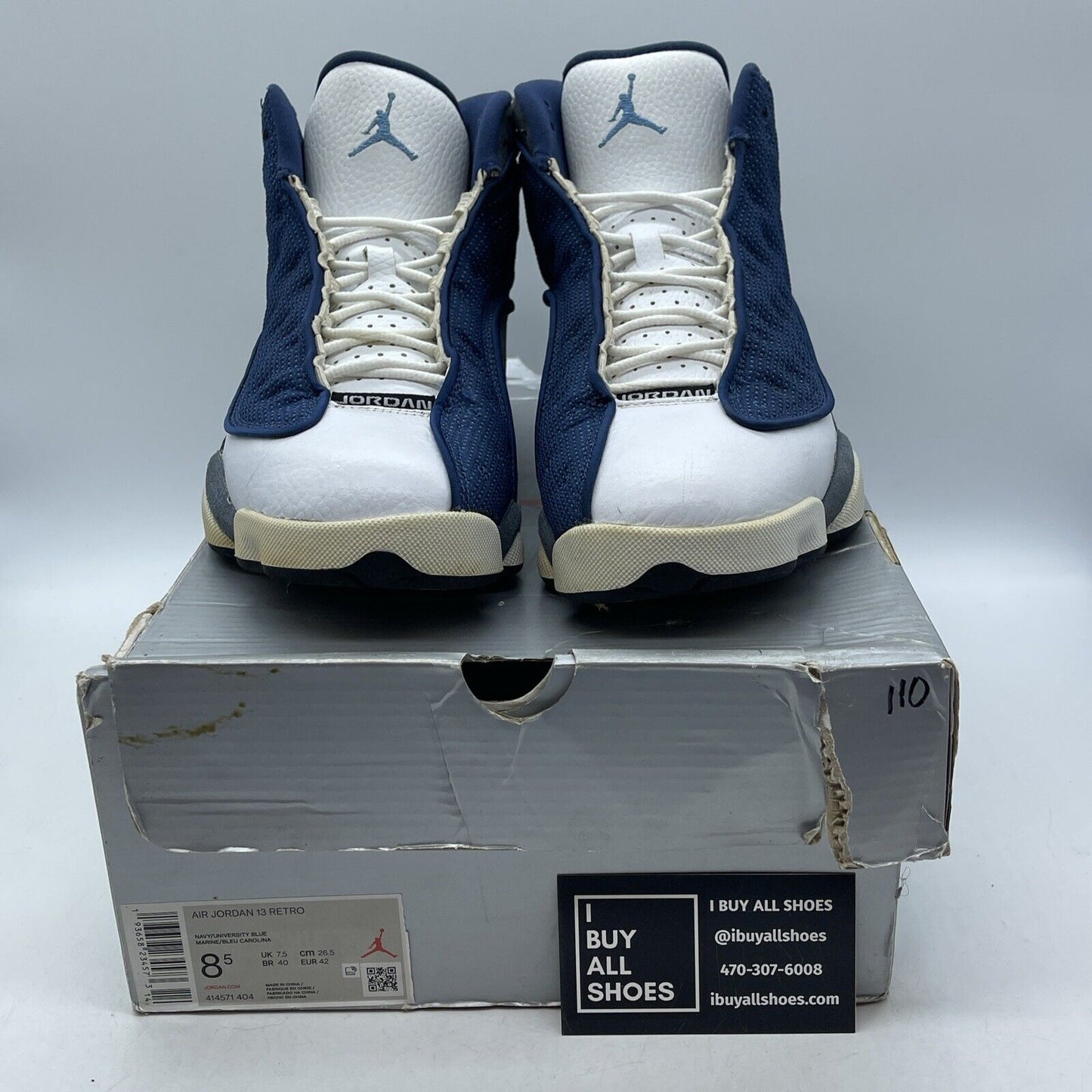 Size 8.5 - Jordan 13 Retro Mid Flint Blue Grey White Suede Leather (414571-404)