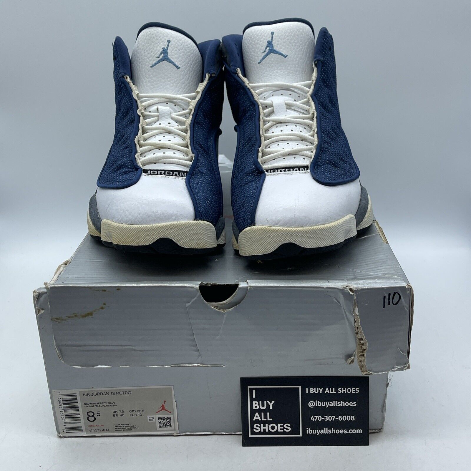 Size 8.5 - Jordan 13 Retro Mid Flint Blue Grey White Suede Leather (414571-404)