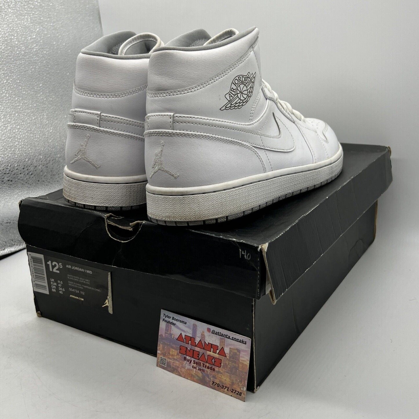 Size 12.5 - Air Jordan 1 Mid White Wolf Grey Leather (554724-112)