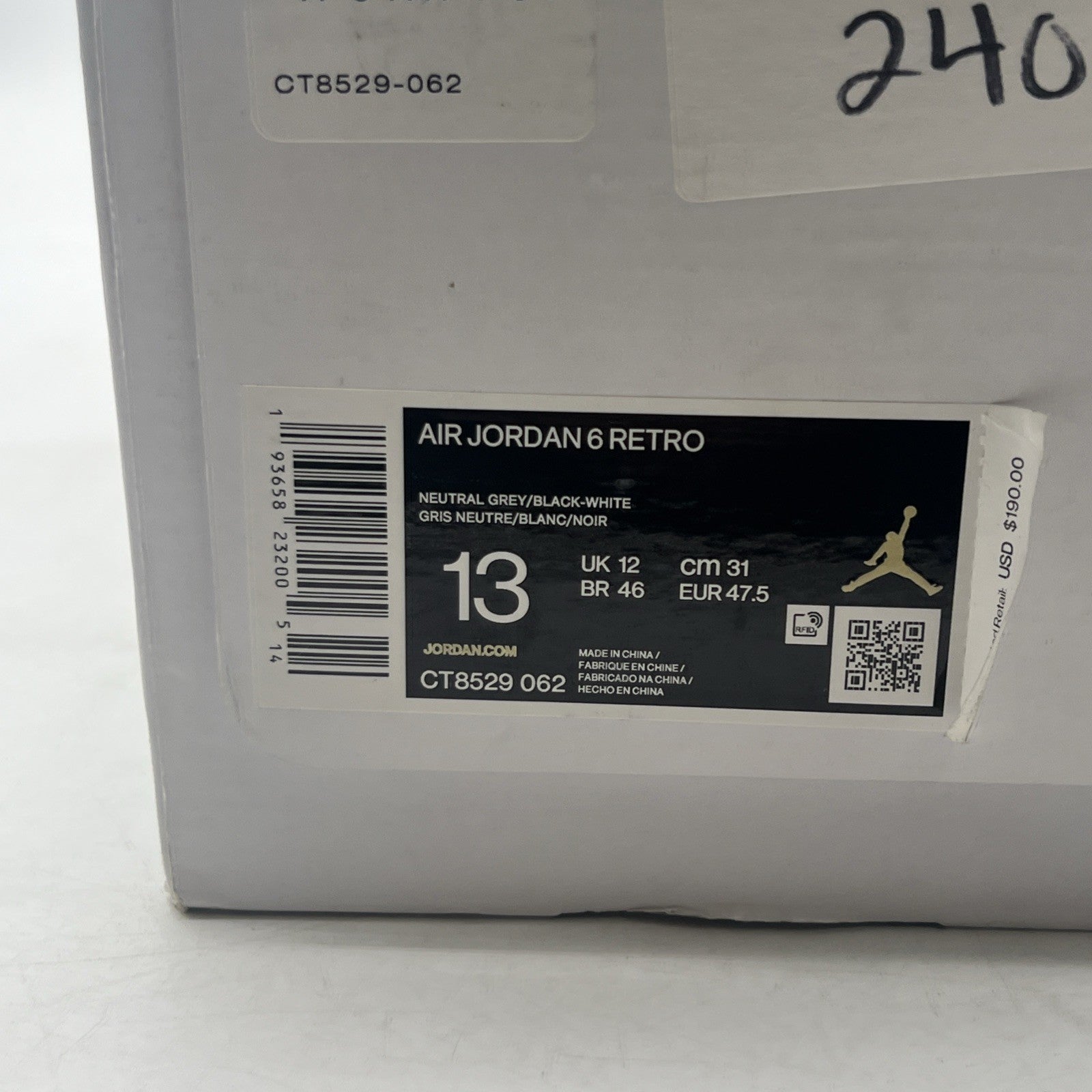 Size 13 - Air Jordan 6 Retro Hare (CT8529-062)