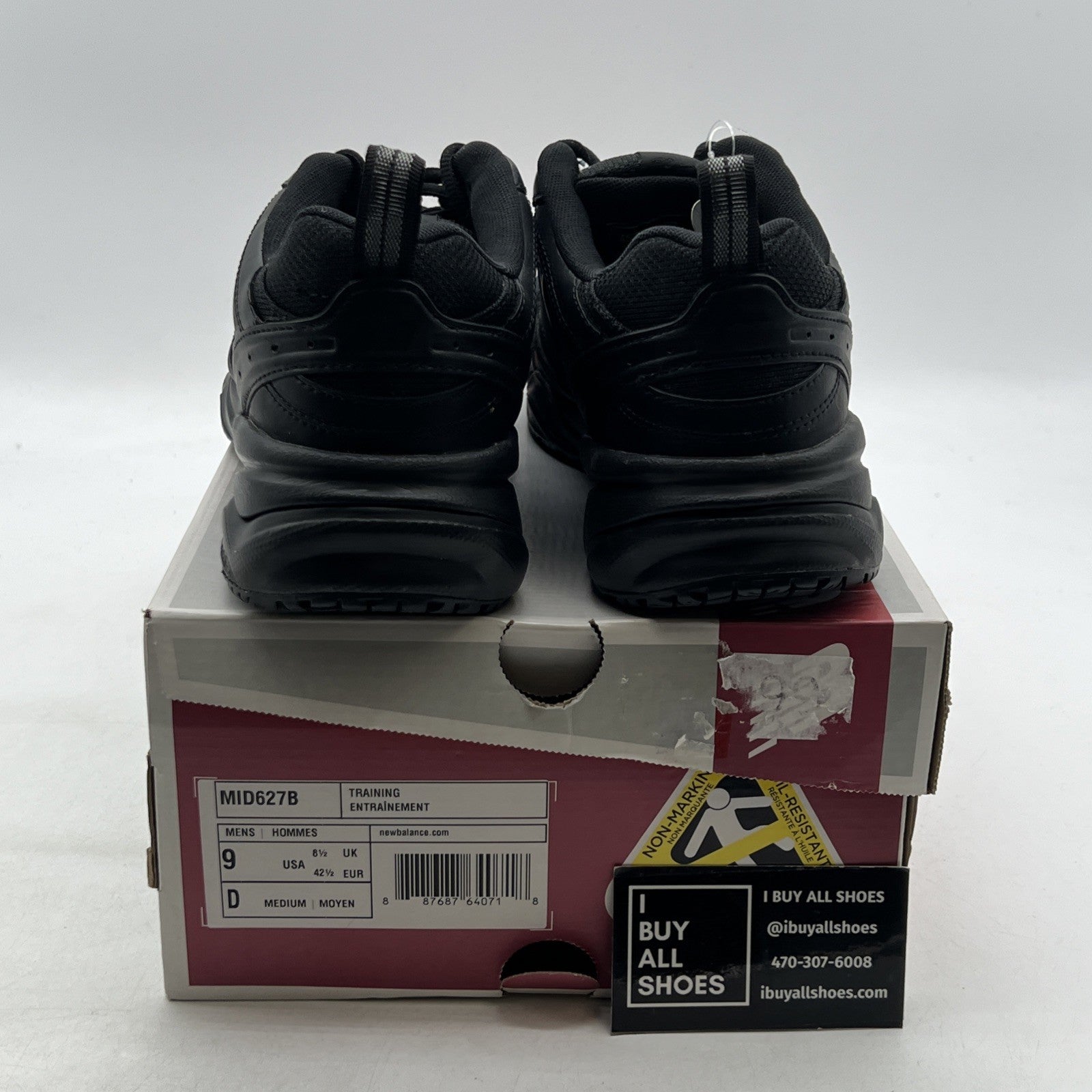 Size 9 - New Balance Steel Toe 627 Leather Triple Black (MID627B)