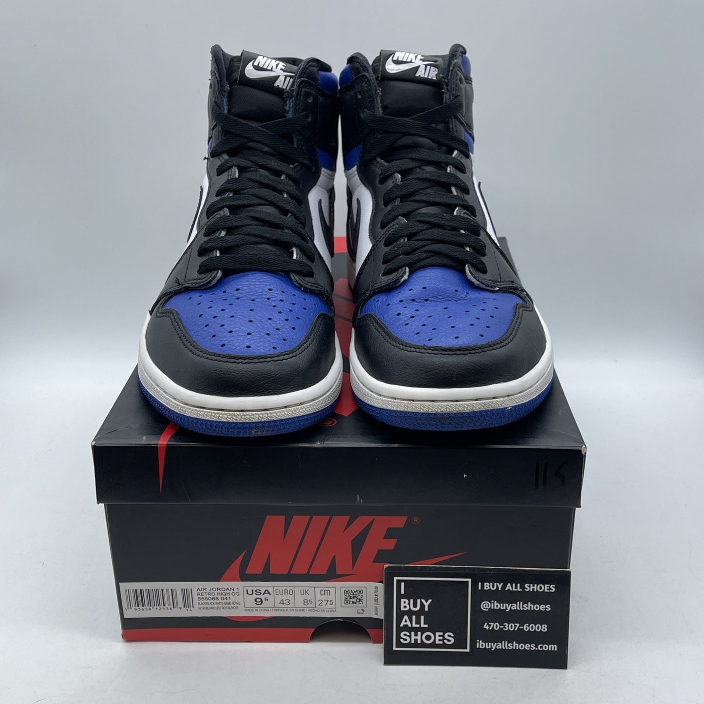 Size 9.5 - Jordan 1 Retro OG High Royal Toe Black White Leather (555088-041)