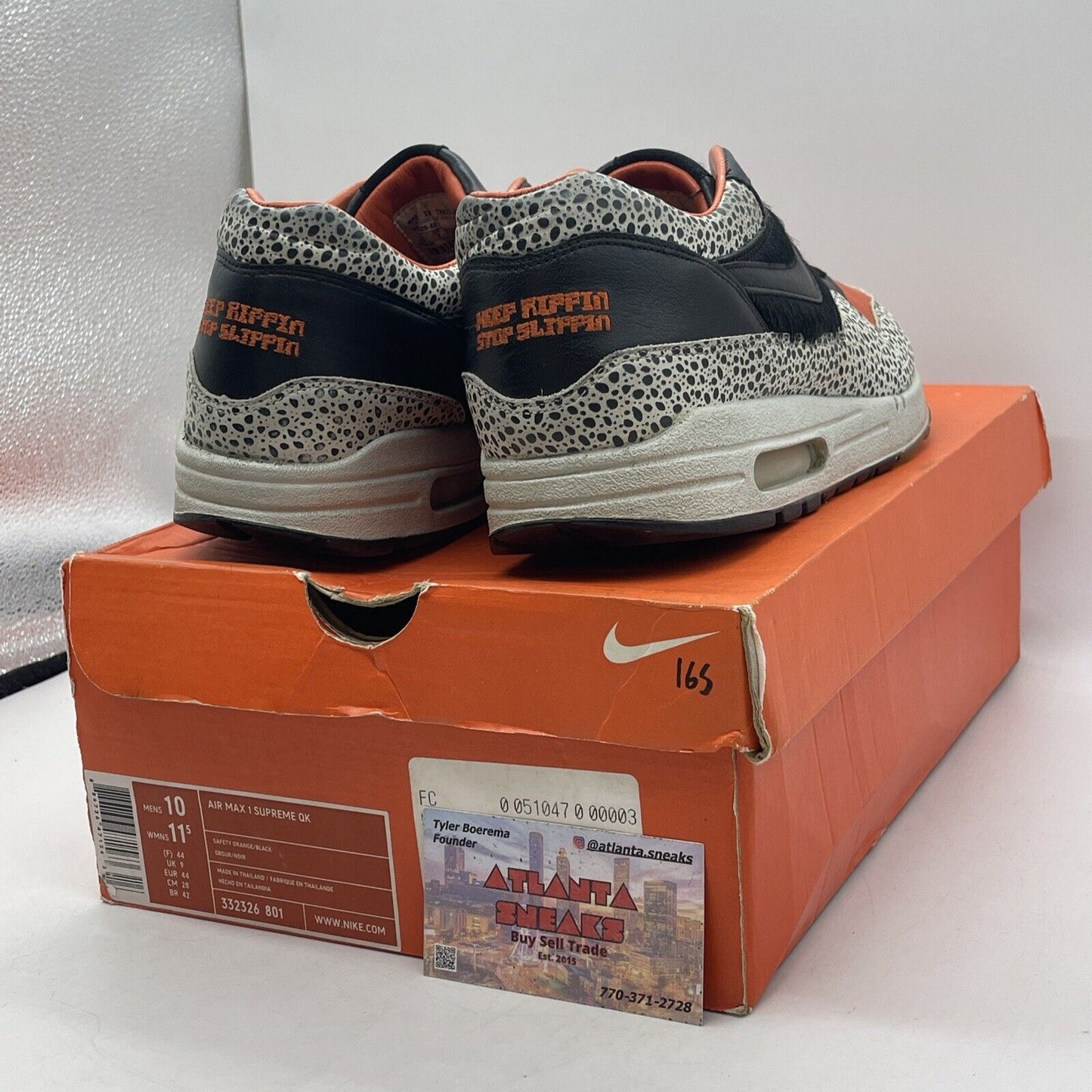 Size 10 - Nike Air Max 1 Supreme QK Keep Rippin Stop Slippin (332326-801)