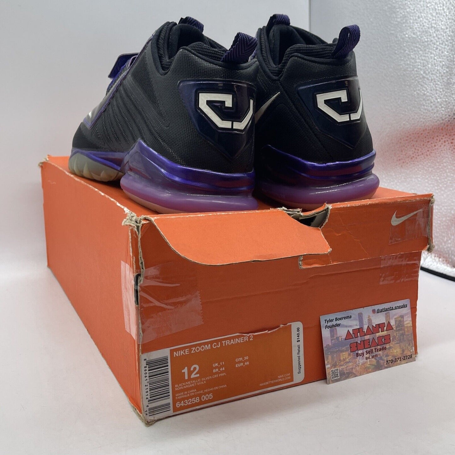 Size 12 - Nike Zoom CJ Trainer 2 Black White Purple Leather (643258-005)