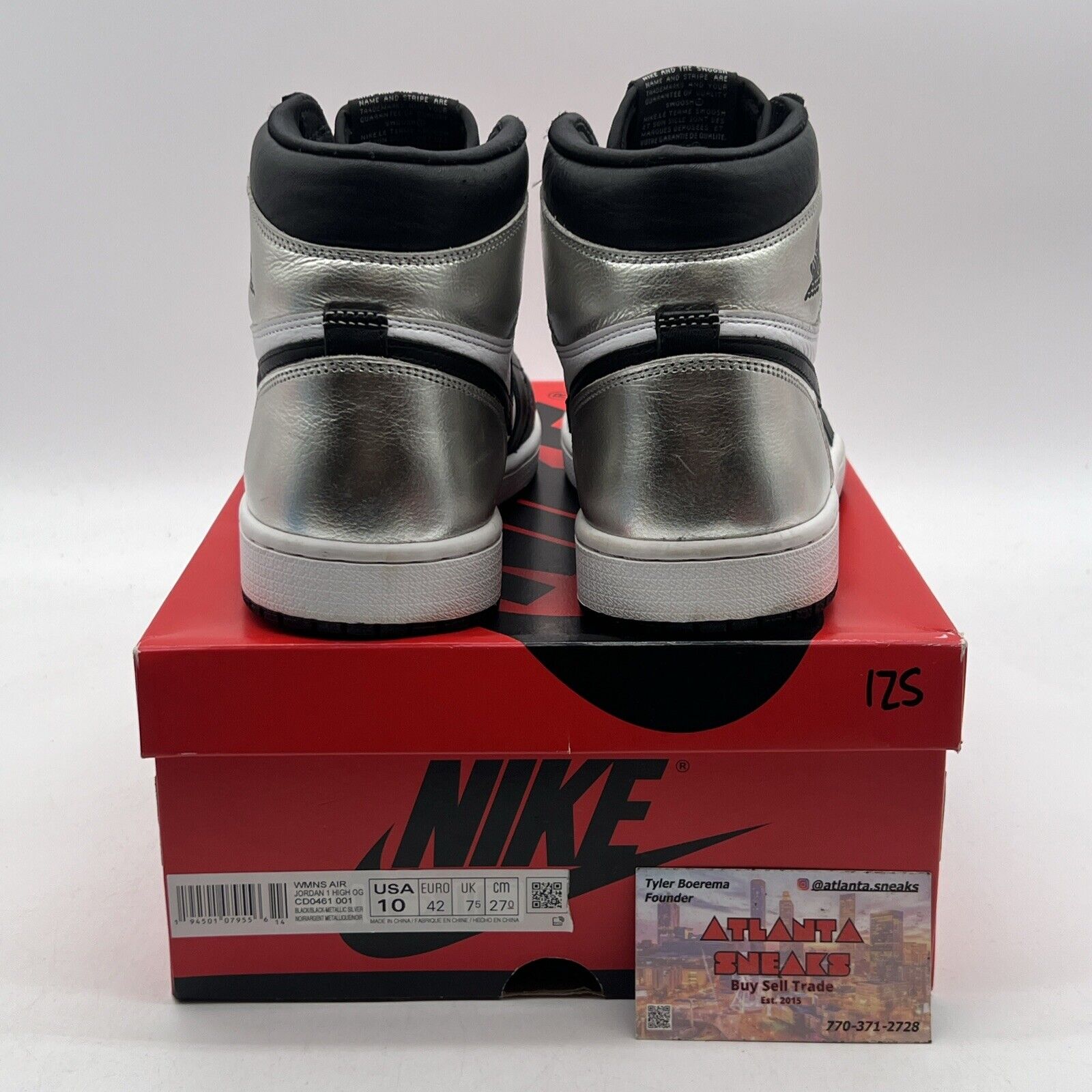 Size 10 - Jordan 1 High OG Metallic Silver Black White Leather (CD0461-001)