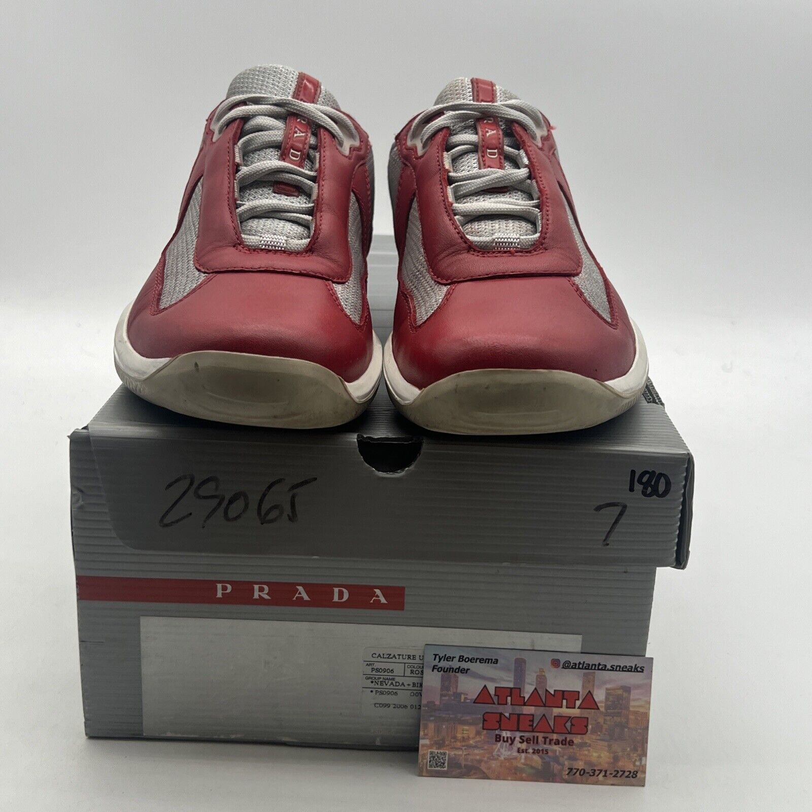 Size 7 -Prada America's Cup Low Top Red Leather W/Silver Mesh (E10037117)