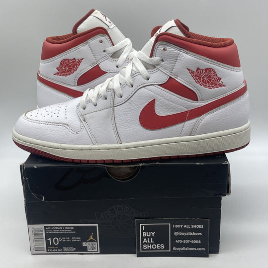 Size 10.5 - Air Jordan 1 Mid SE White Dune Red Leather (FJ3458-160)