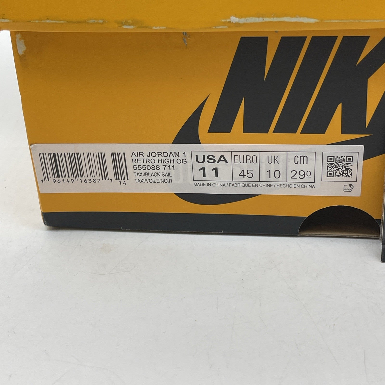 Size 11 - Air Jordan 1 Retro OG High Yellow Toe Black White (555088-711)