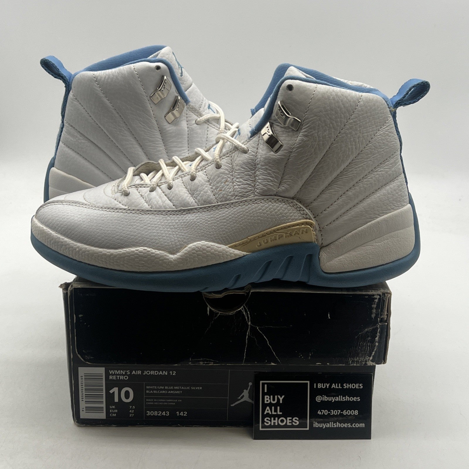 Size 10 - Air Jordan 12 Retro UNC W (308243-142)