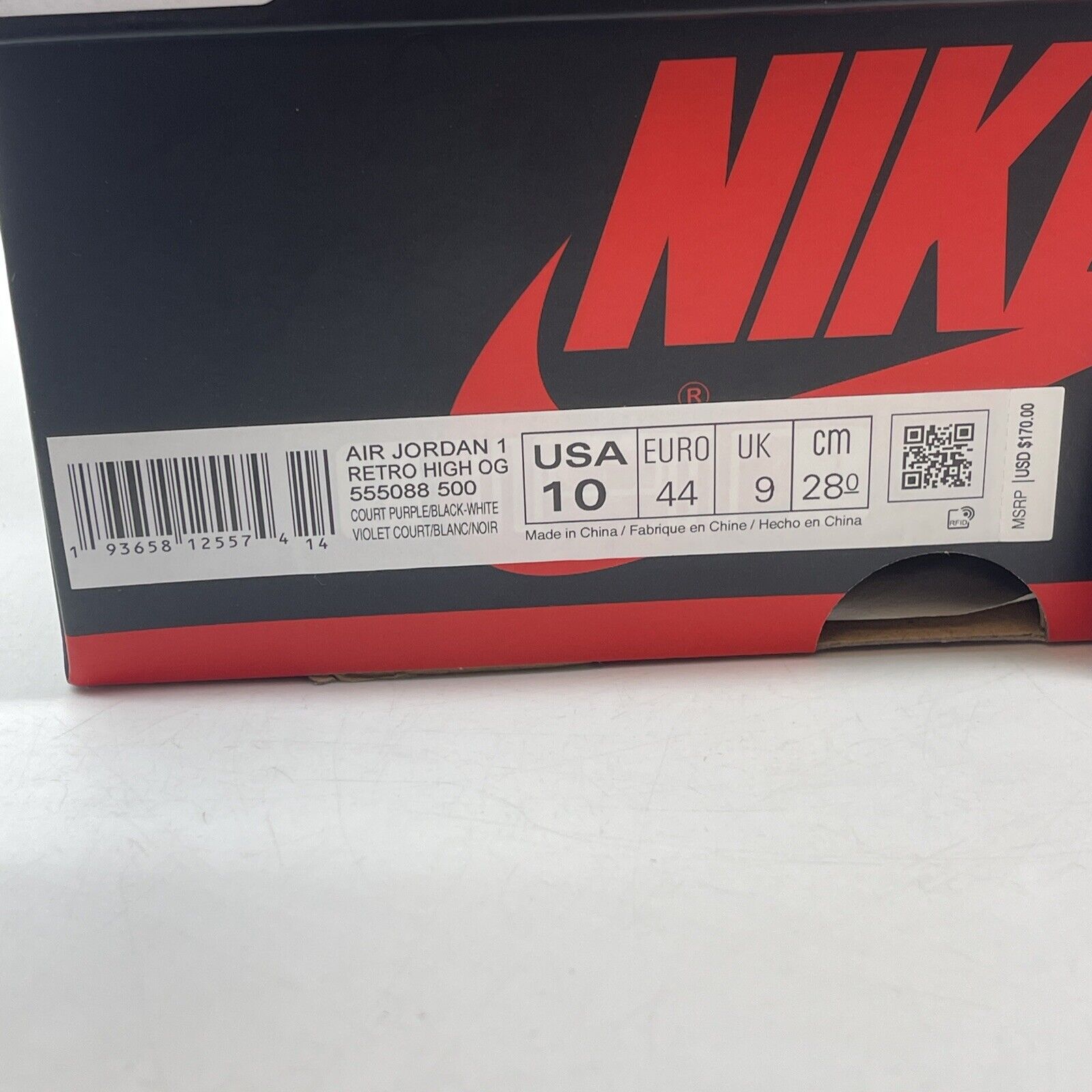 Size 10 - Jordan 1 Retro OG High Court Purple 2.0 White Black (555088-500)