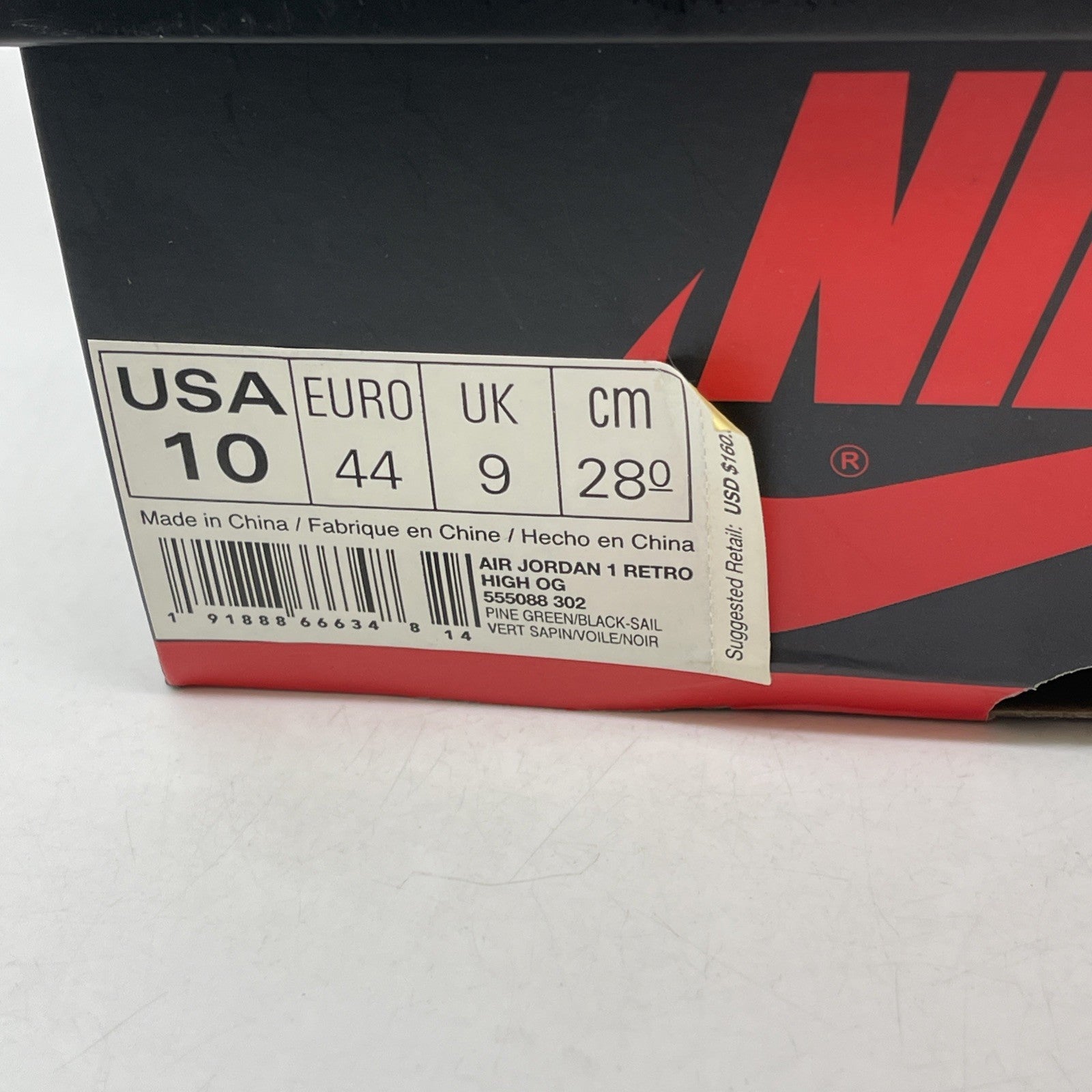 Size 10 - Air Jordan 1 Retro High OG Pine Green 2018 (555088-302)
