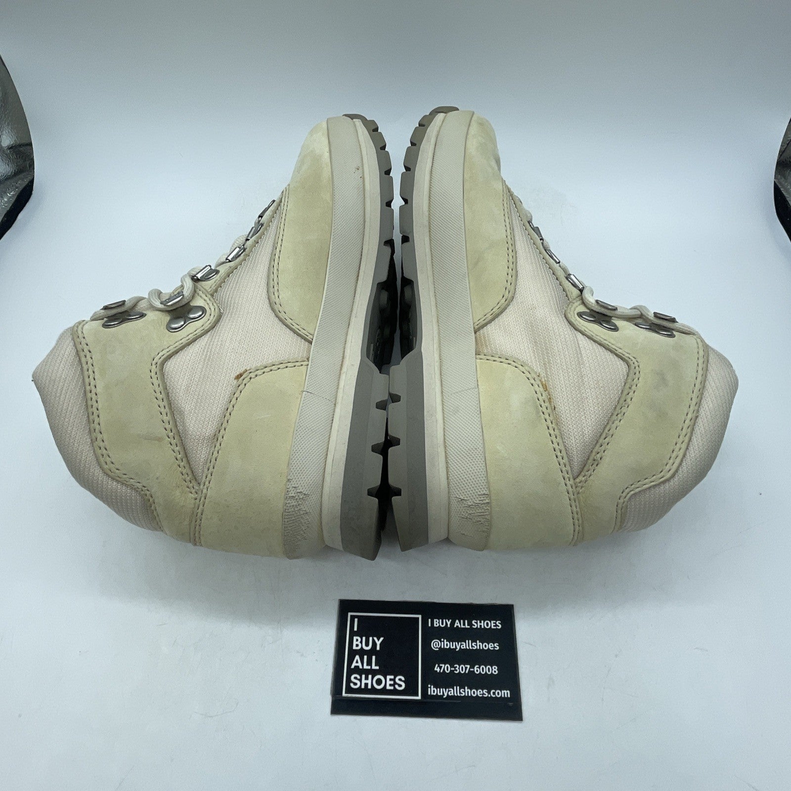 Size 10 - Timberland Euro Hiker Leather Suede Mid Hiking Boots Cream Beige