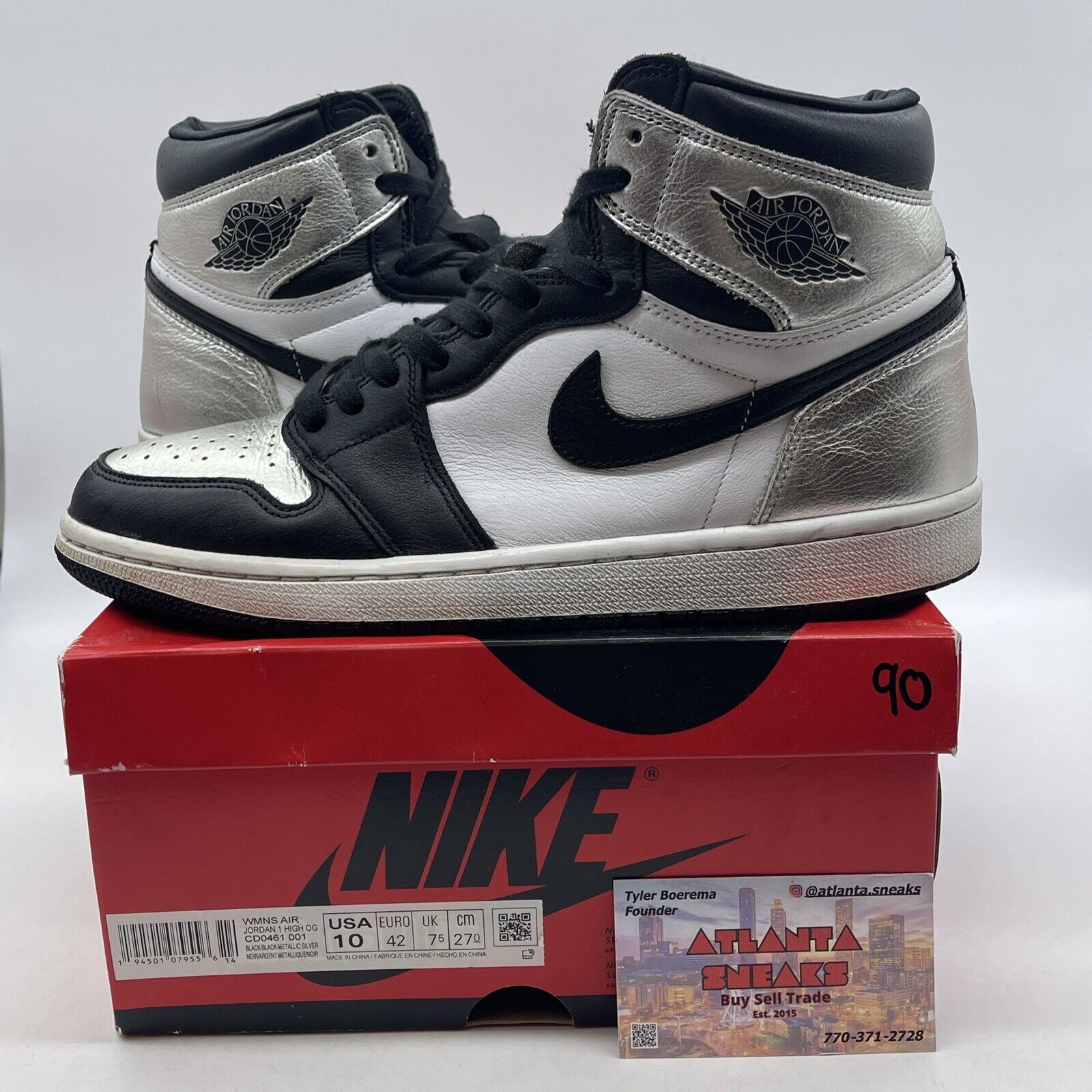 Size 10 - Jordan 1 High OG Metallic Silver Black White (CD0461-001)
