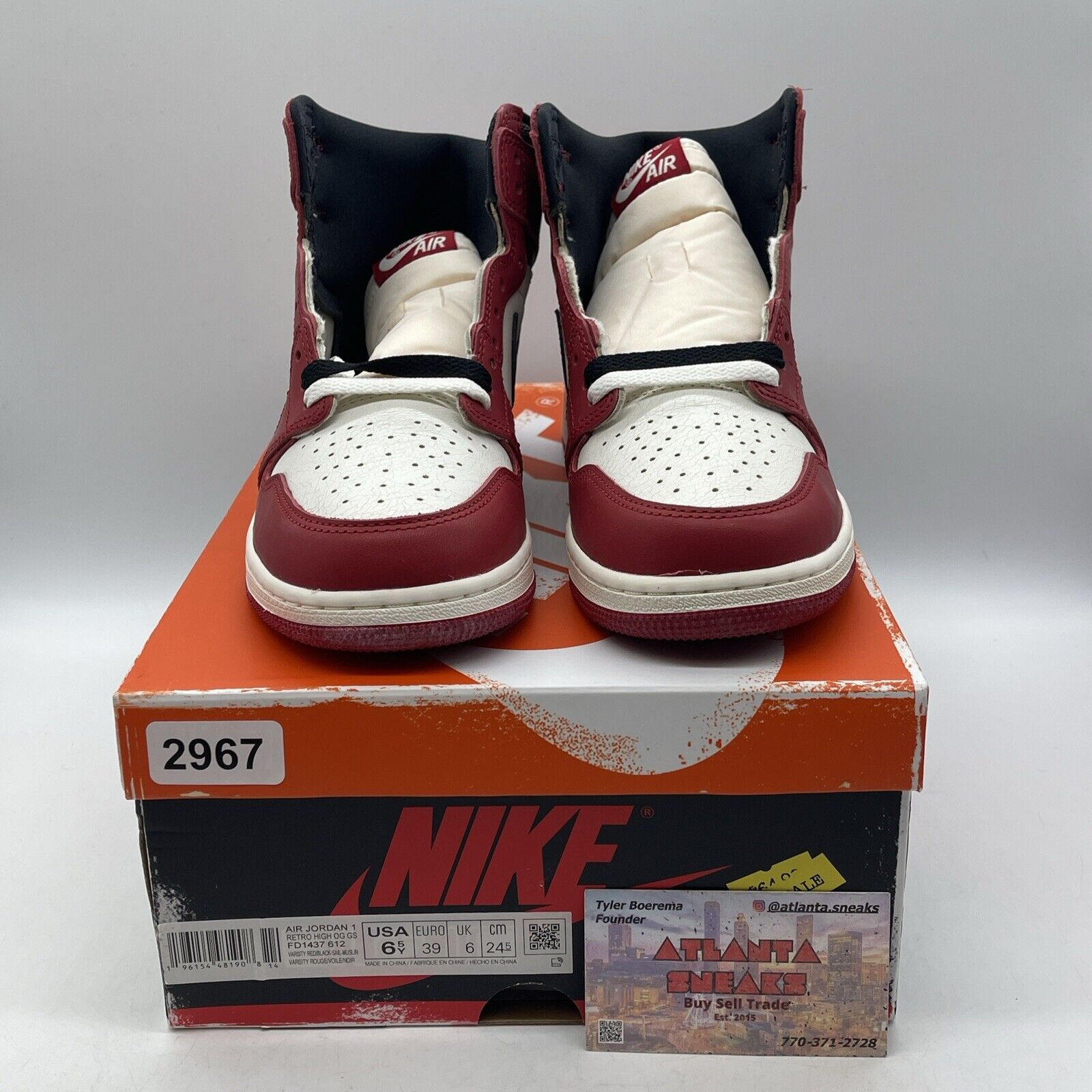 Size 6.5Y - Jordan 1 Retro OG High Chicago Lost & Found White Red (FD1437-612)