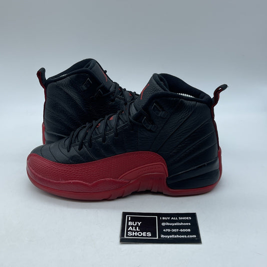 Size 6Y (GS) - Jordan 12 Retro 2016 Mid Flu Game Red Black Leather (153265-002)