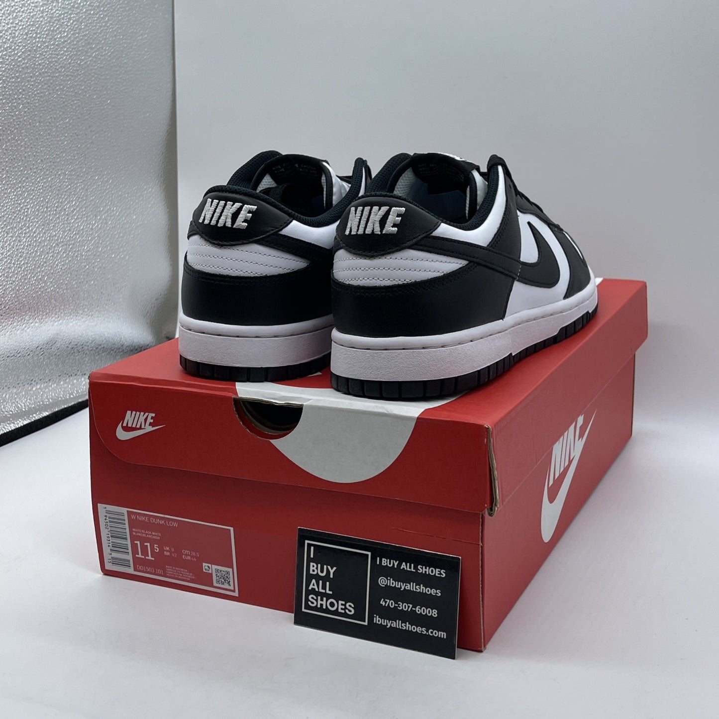 Size 11.5W - Nike Dunk Low Black White Leather (DD1503-101)