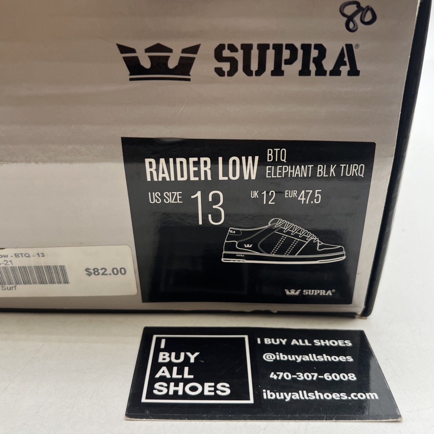 Size 13 - Supra Raider Low Pro Elephant Black Turq
